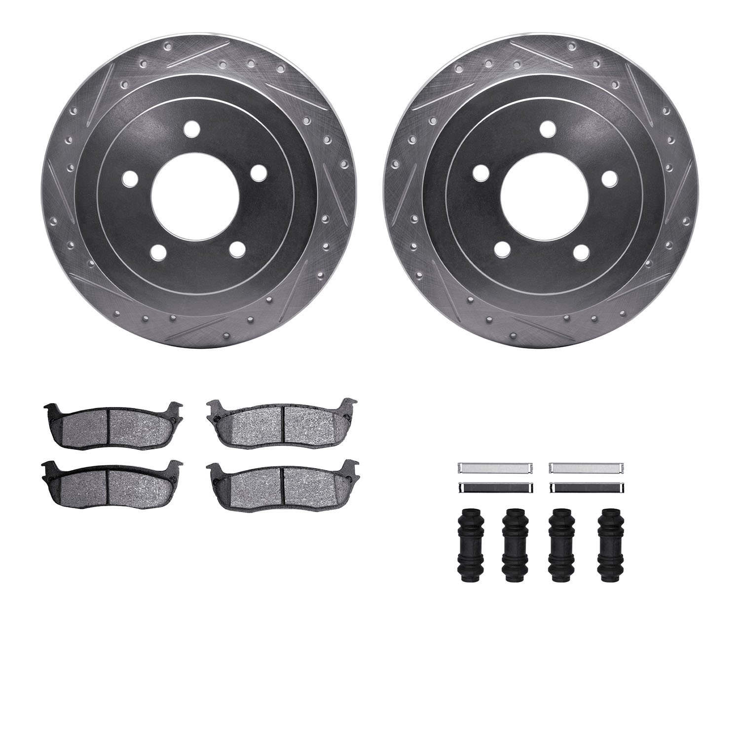 7312-54122 Drilled/Slotted Brake Rotor with 3000-Series Ceramic Brake Pads Kit & Hardware [Silver], 1997-2004 Ford/Lincoln/Mercu
