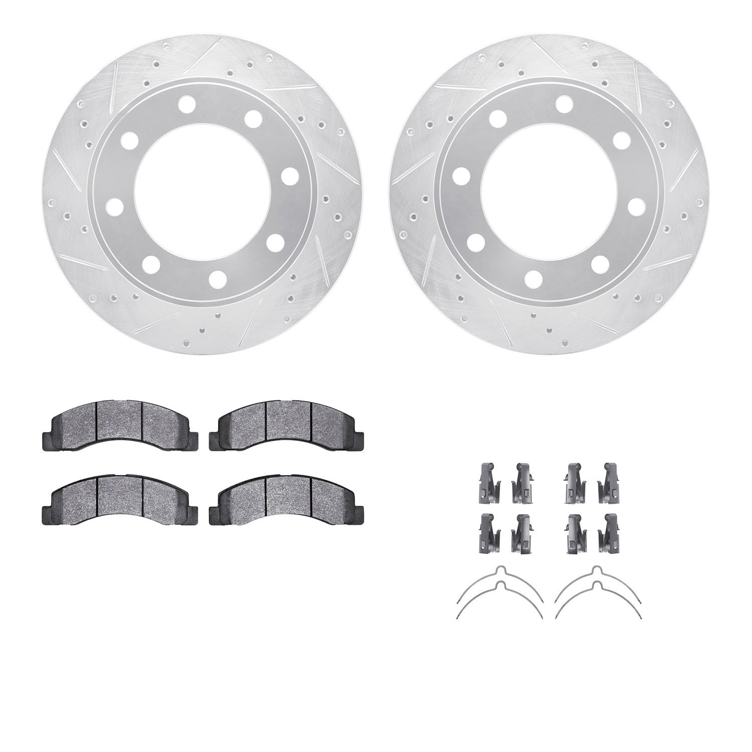 7312-54127 Drilled/Slotted Brake Rotor with 3000-Series Ceramic Brake Pads Kit & Hardware [Silver], 1999-2005 Ford/Lincoln/Mercu