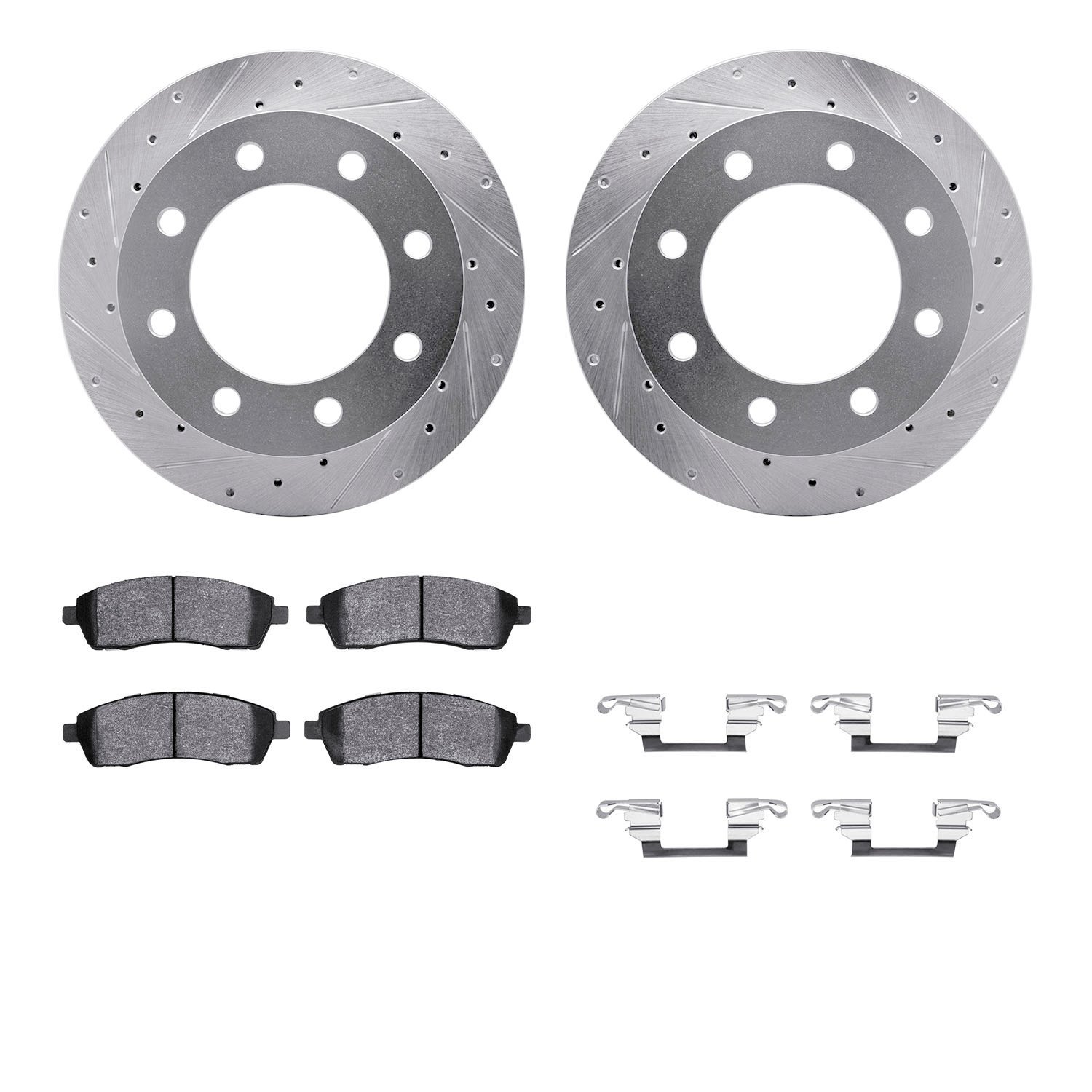 7312-54131 Drilled/Slotted Brake Rotor with 3000-Series Ceramic Brake Pads Kit & Hardware [Silver], 1999-2005 Ford/Lincoln/Mercu