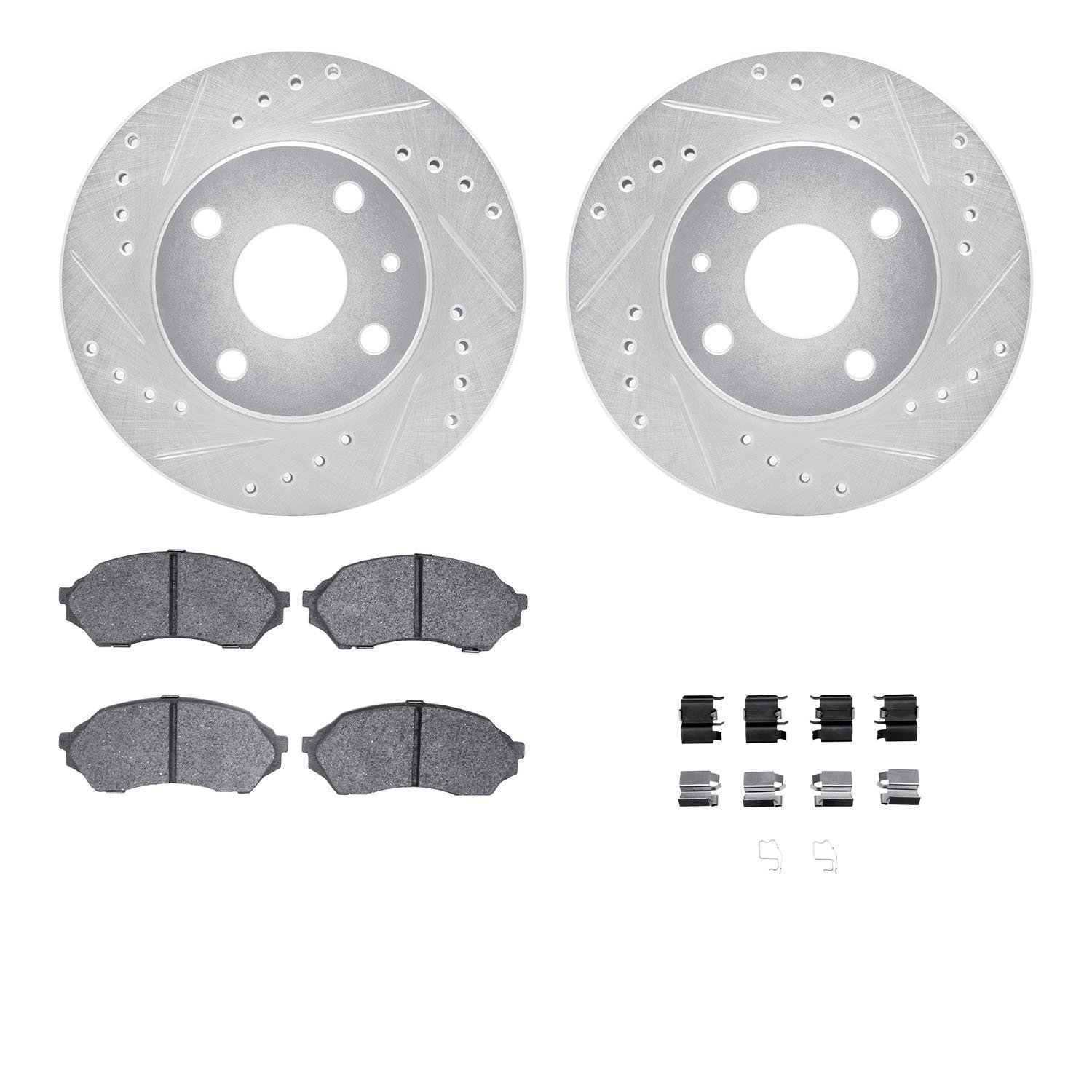 7312-54132 Drilled/Slotted Brake Rotor with 3000-Series Ceramic Brake Pads Kit & Hardware [Silver], 1999-2001 Ford/Lincoln/Mercu