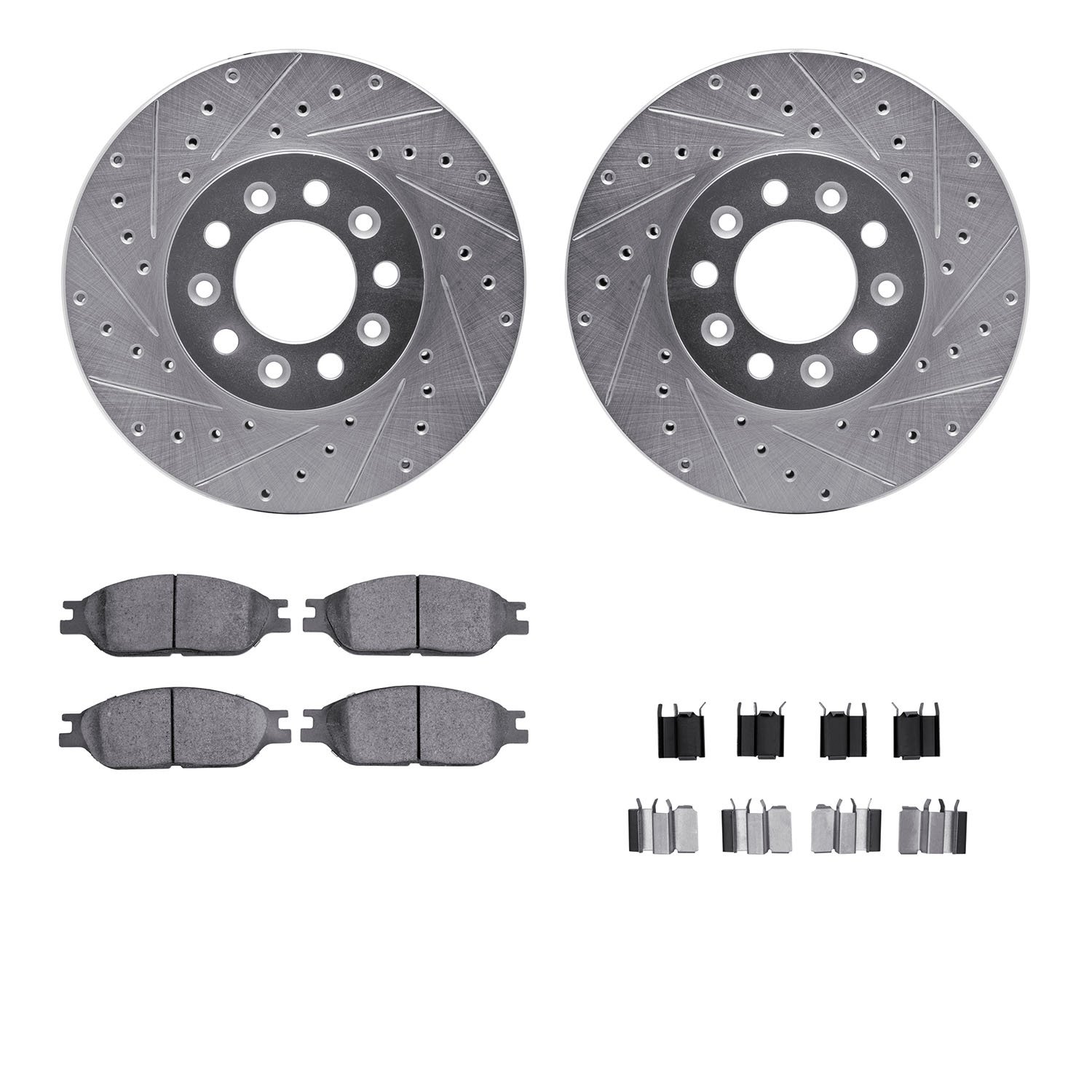 7312-54134 Drilled/Slotted Brake Rotor with 3000-Series Ceramic Brake Pads Kit & Hardware [Silver], 1999-2003 Ford/Lincoln/Mercu