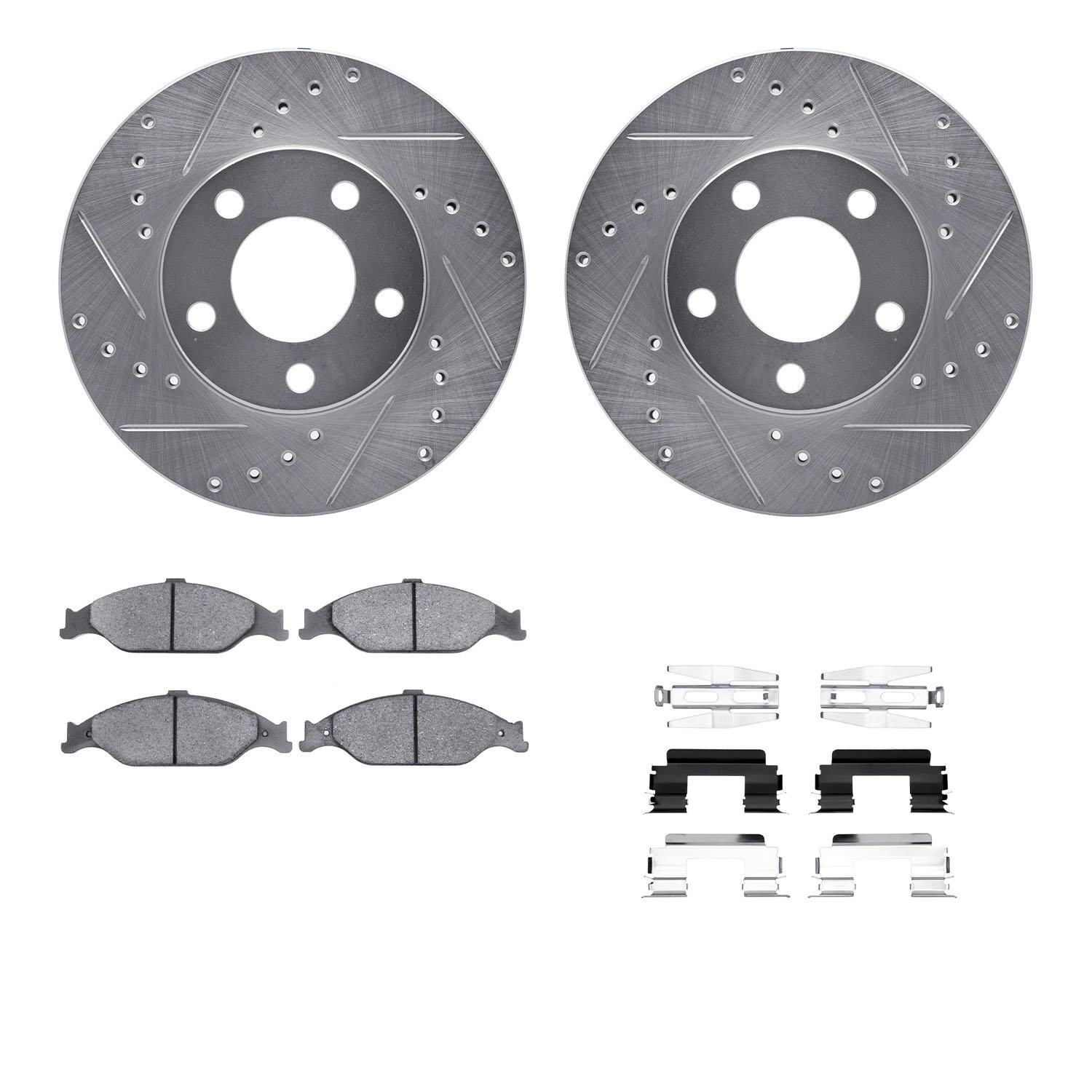 7312-54135 Drilled/Slotted Brake Rotor with 3000-Series Ceramic Brake Pads Kit & Hardware [Silver], 1999-2004 Ford/Lincoln/Mercu