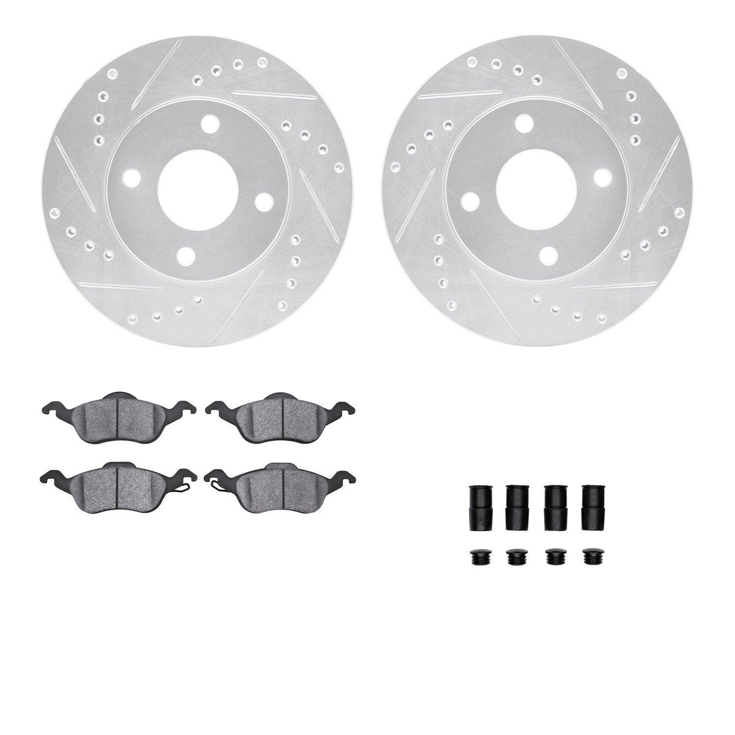 7312-54138 Drilled/Slotted Brake Rotor with 3000-Series Ceramic Brake Pads Kit & Hardware [Silver], 2000-2004 Ford/Lincoln/Mercu