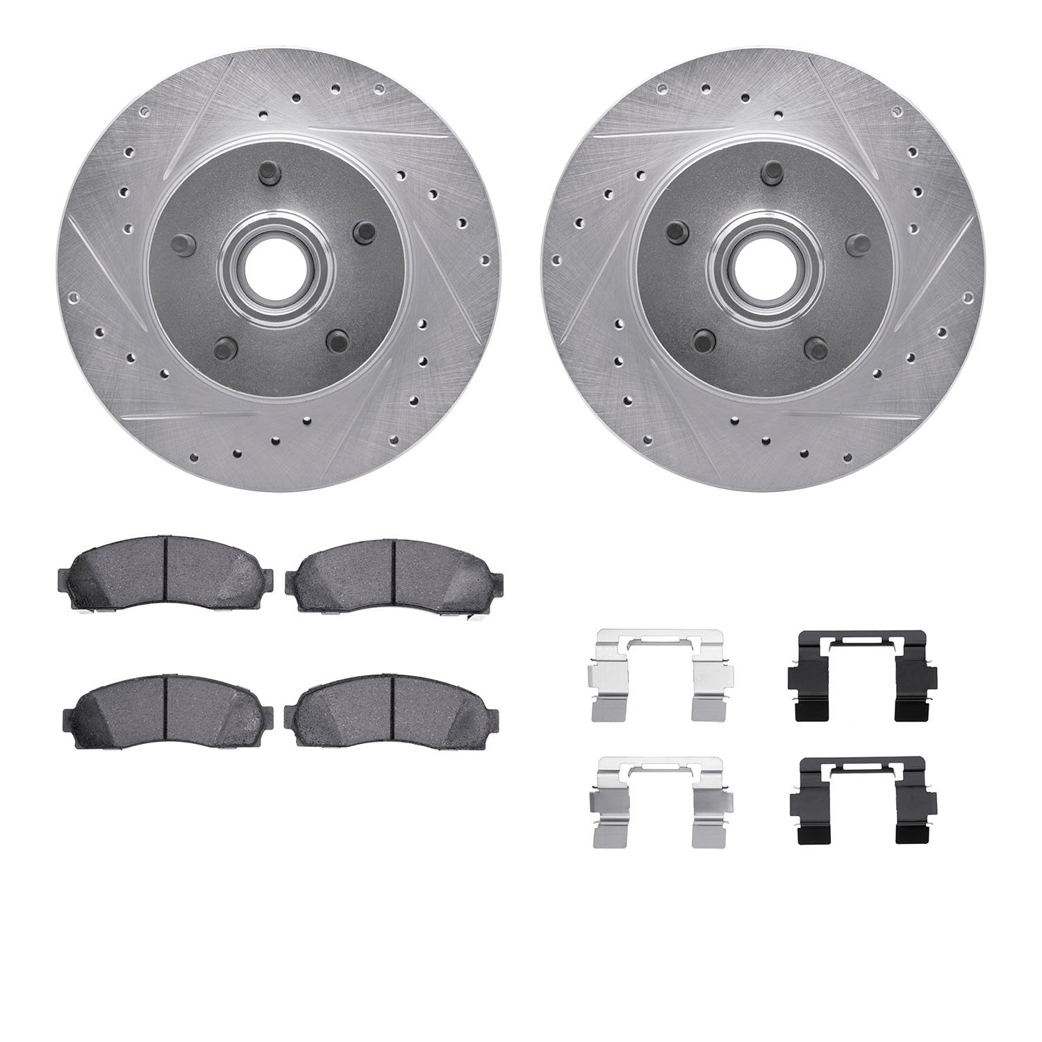 7312-54141 Drilled/Slotted Brake Rotor with 3000-Series Ceramic Brake Pads Kit & Hardware [Silver], 2003-2011 Ford/Lincoln/Mercu
