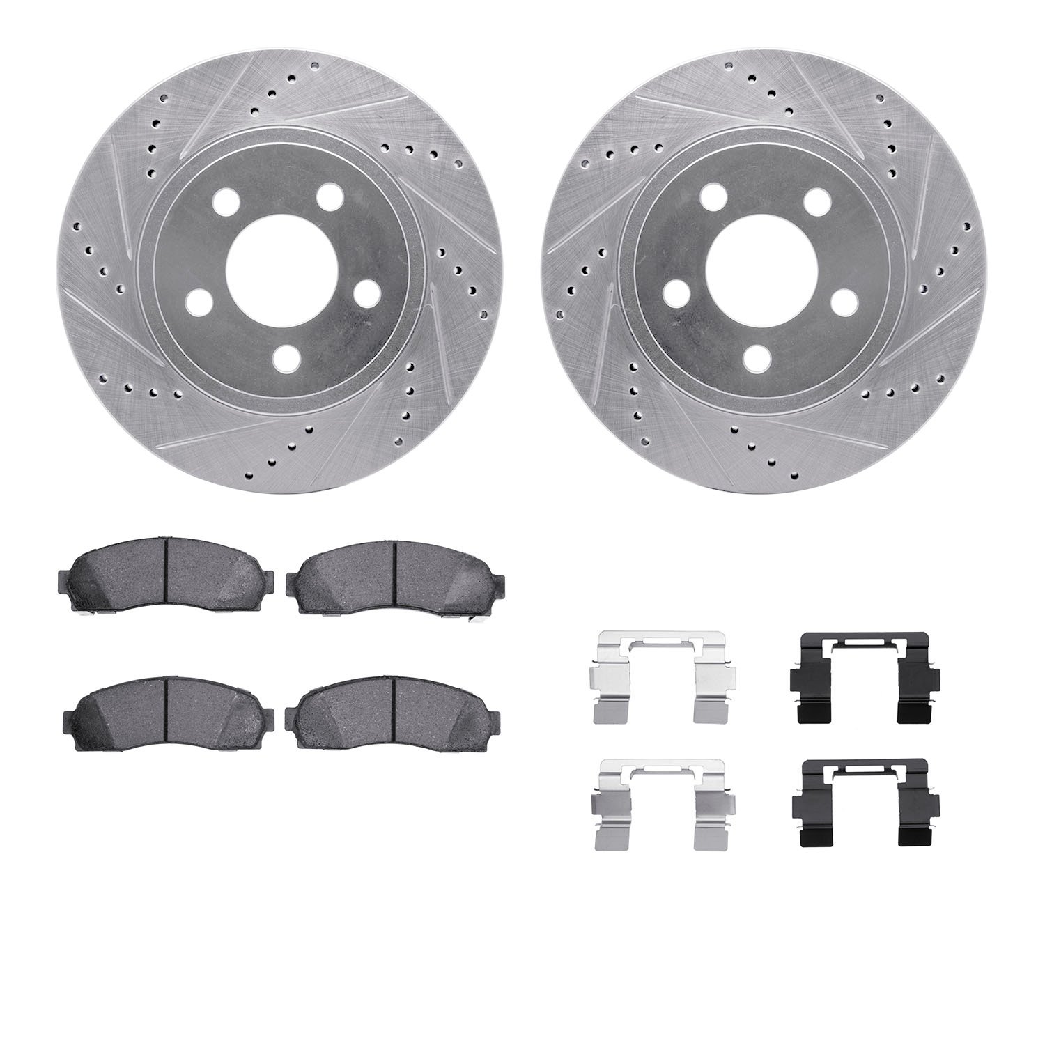 7312-54142 Drilled/Slotted Brake Rotor with 3000-Series Ceramic Brake Pads Kit & Hardware [Silver], 2003-2011 Ford/Lincoln/Mercu