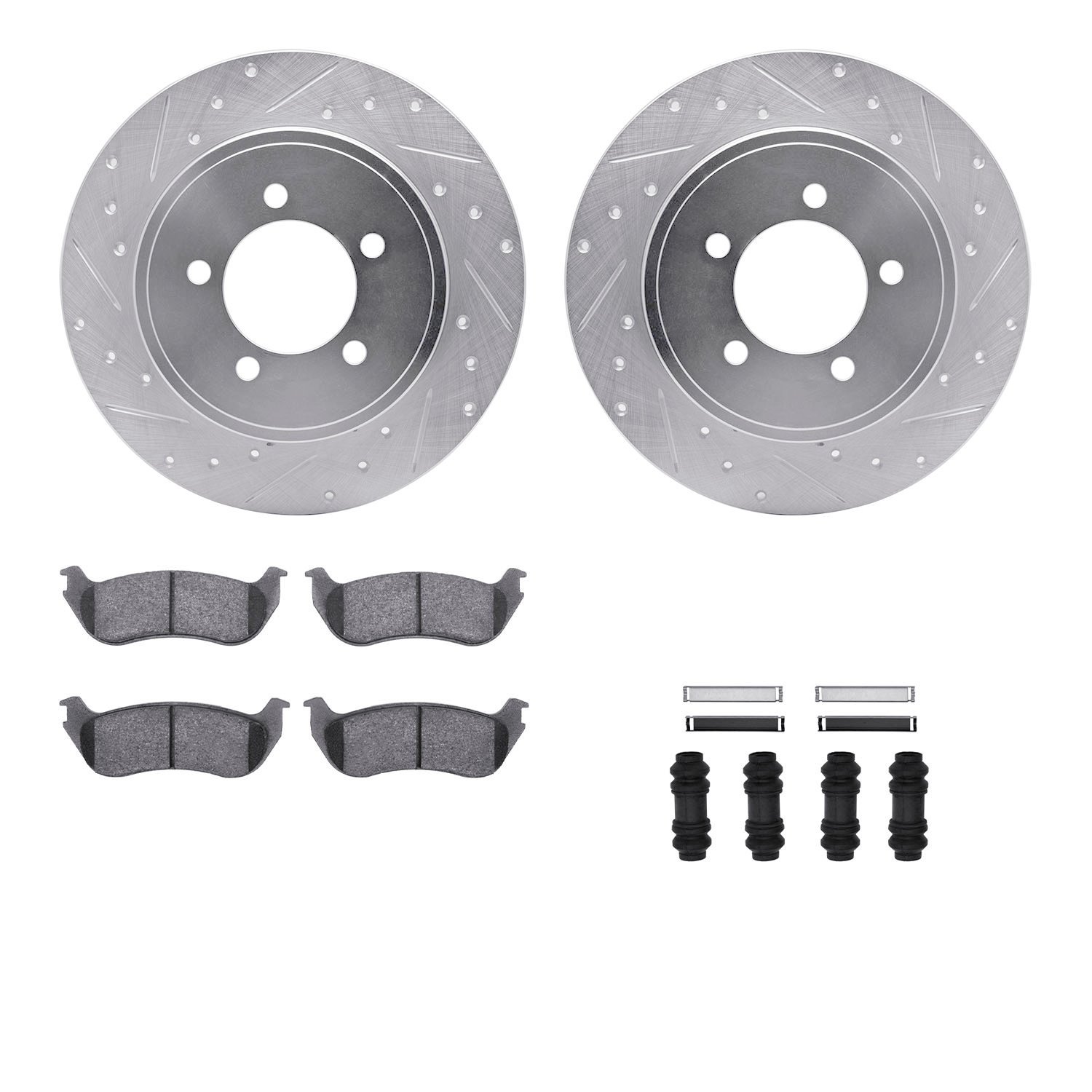 7312-54145 Drilled/Slotted Brake Rotor with 3000-Series Ceramic Brake Pads Kit & Hardware [Silver], 2002-2005 Ford/Lincoln/Mercu