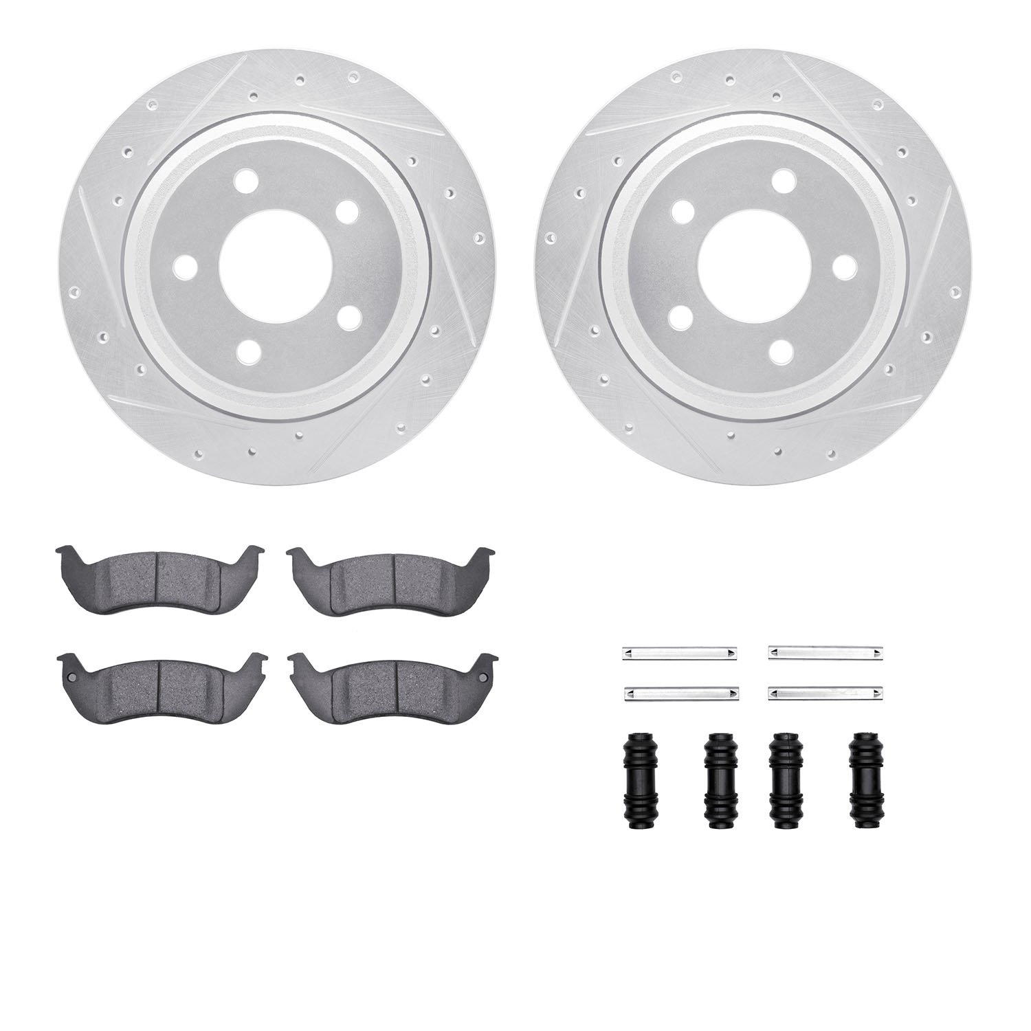 7312-54147 Drilled/Slotted Brake Rotor with 3000-Series Ceramic Brake Pads Kit & Hardware [Silver], 2010-2011 Ford/Lincoln/Mercu
