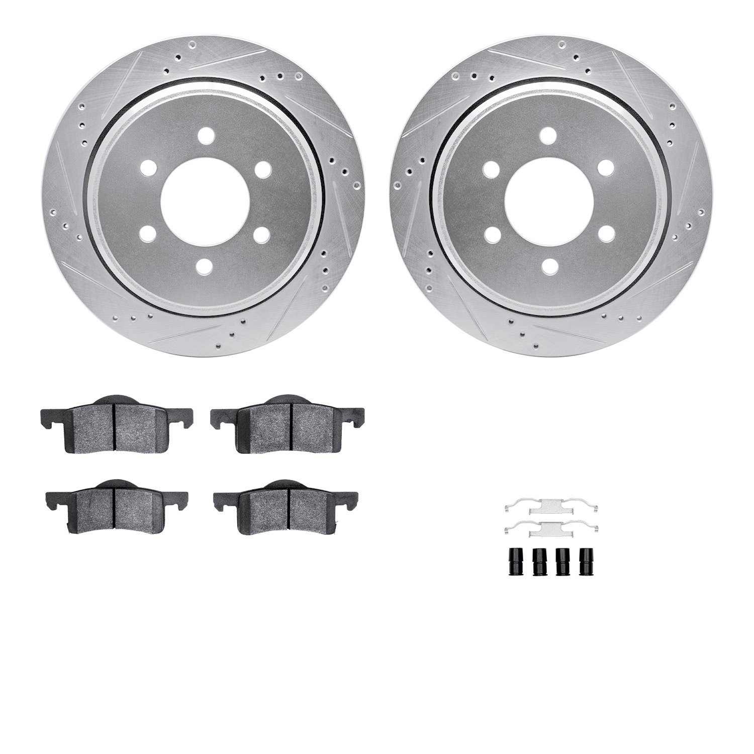 7312-54149 Drilled/Slotted Brake Rotor with 3000-Series Ceramic Brake Pads Kit & Hardware [Silver], 2002-2006 Ford/Lincoln/Mercu