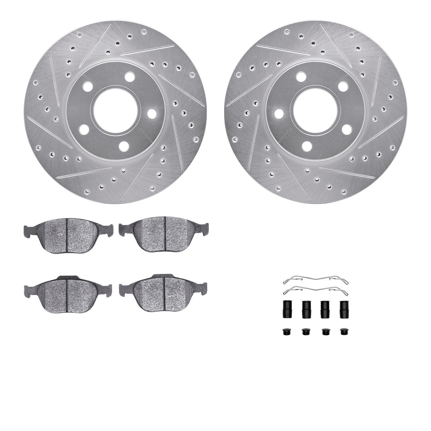 7312-54153 Drilled/Slotted Brake Rotor with 3000-Series Ceramic Brake Pads Kit & Hardware [Silver], 2010-2013 Ford/Lincoln/Mercu