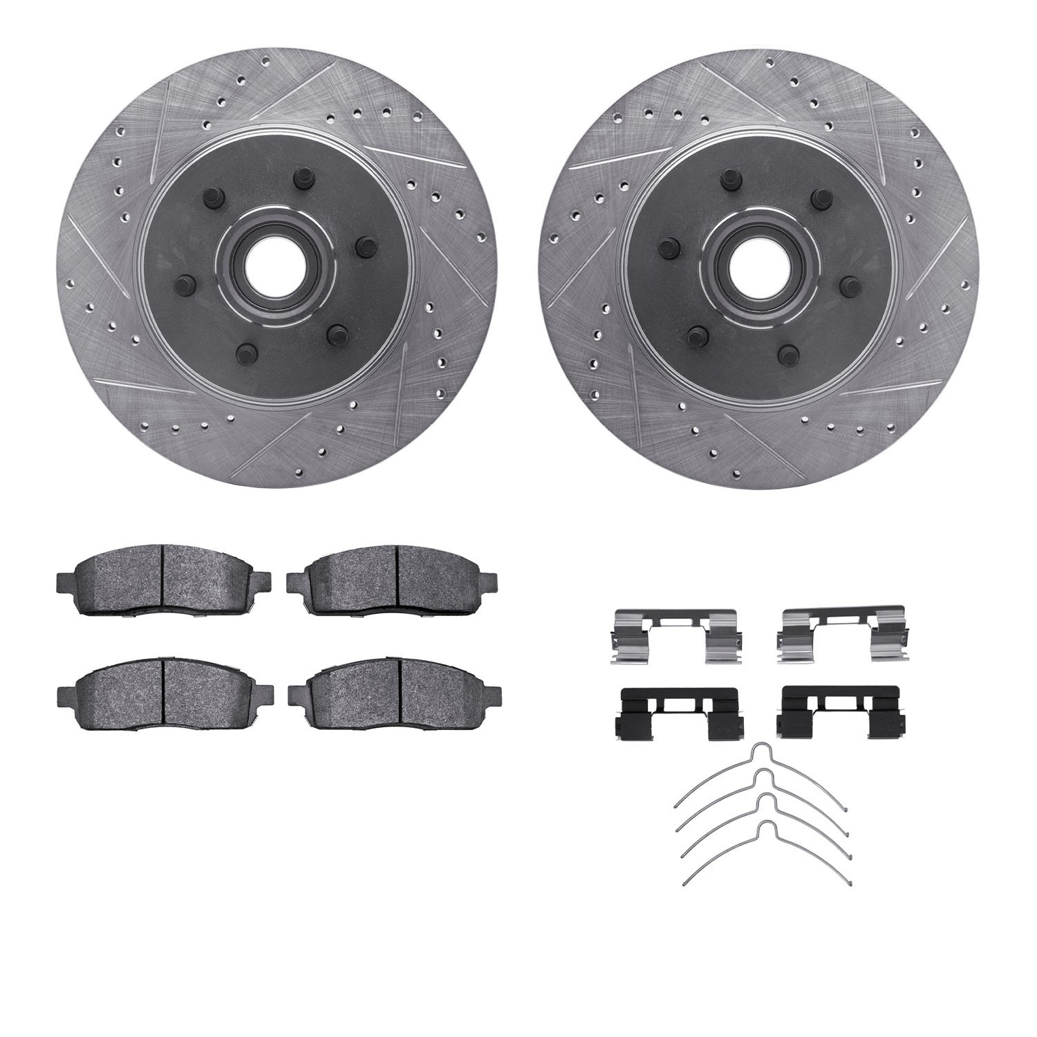 7312-54155 Drilled/Slotted Brake Rotor with 3000-Series Ceramic Brake Pads Kit & Hardware [Silver], 2004-2008 Ford/Lincoln/Mercu
