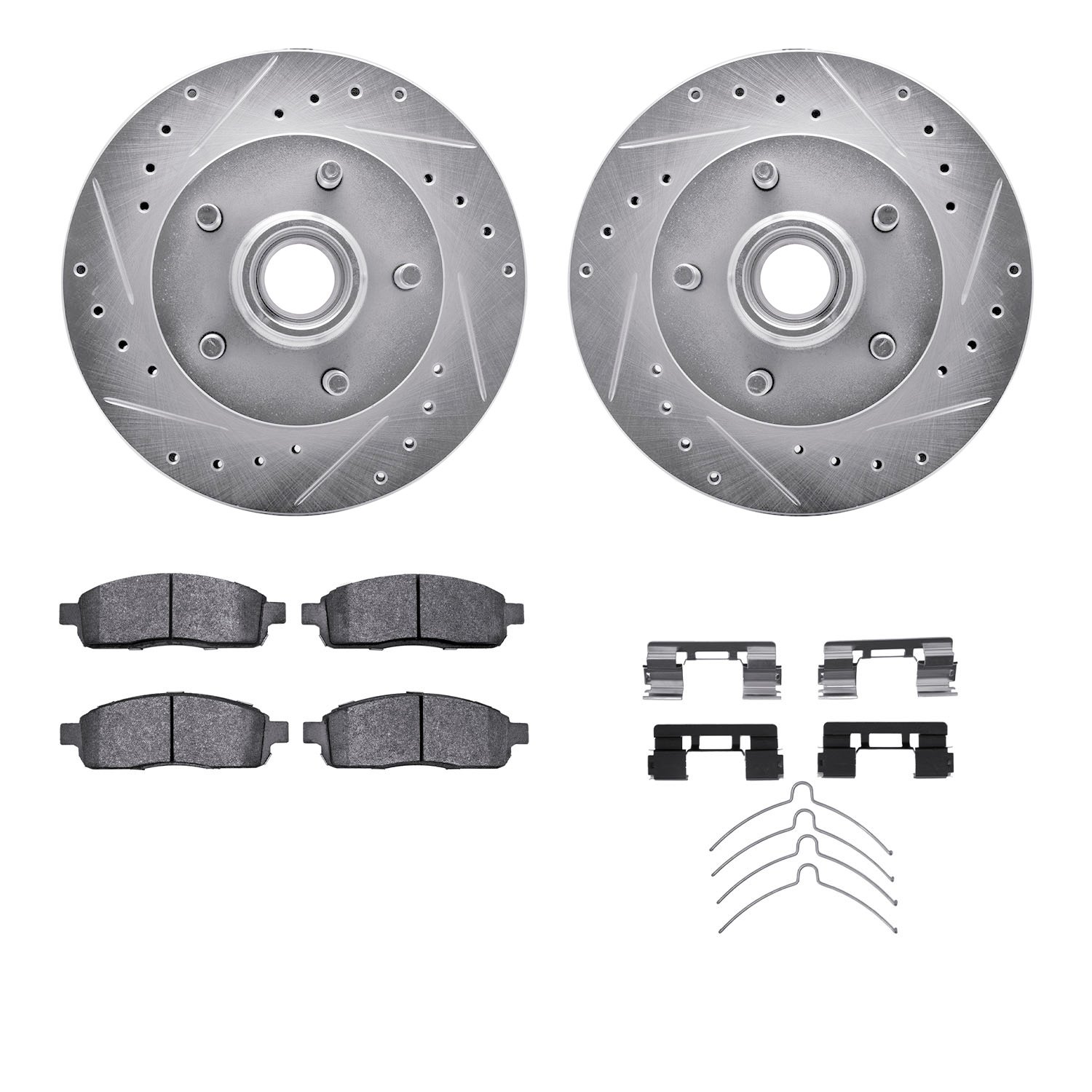 7312-54156 Drilled/Slotted Brake Rotor with 3000-Series Ceramic Brake Pads Kit & Hardware [Silver], 2004-2008 Ford/Lincoln/Mercu