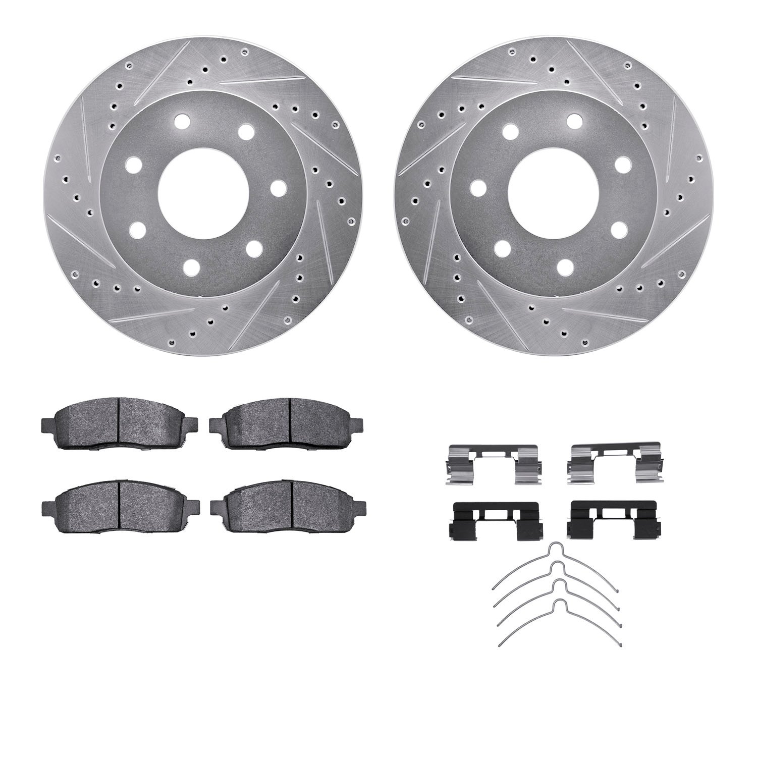 7312-54158 Drilled/Slotted Brake Rotor with 3000-Series Ceramic Brake Pads Kit & Hardware [Silver], 2004-2008 Ford/Lincoln/Mercu