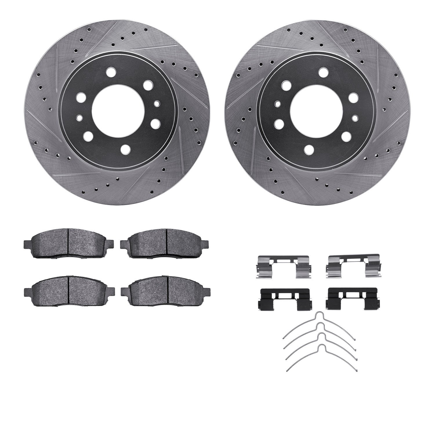 7312-54159 Drilled/Slotted Brake Rotor with 3000-Series Ceramic Brake Pads Kit & Hardware [Silver], 2009-2009 Ford/Lincoln/Mercu