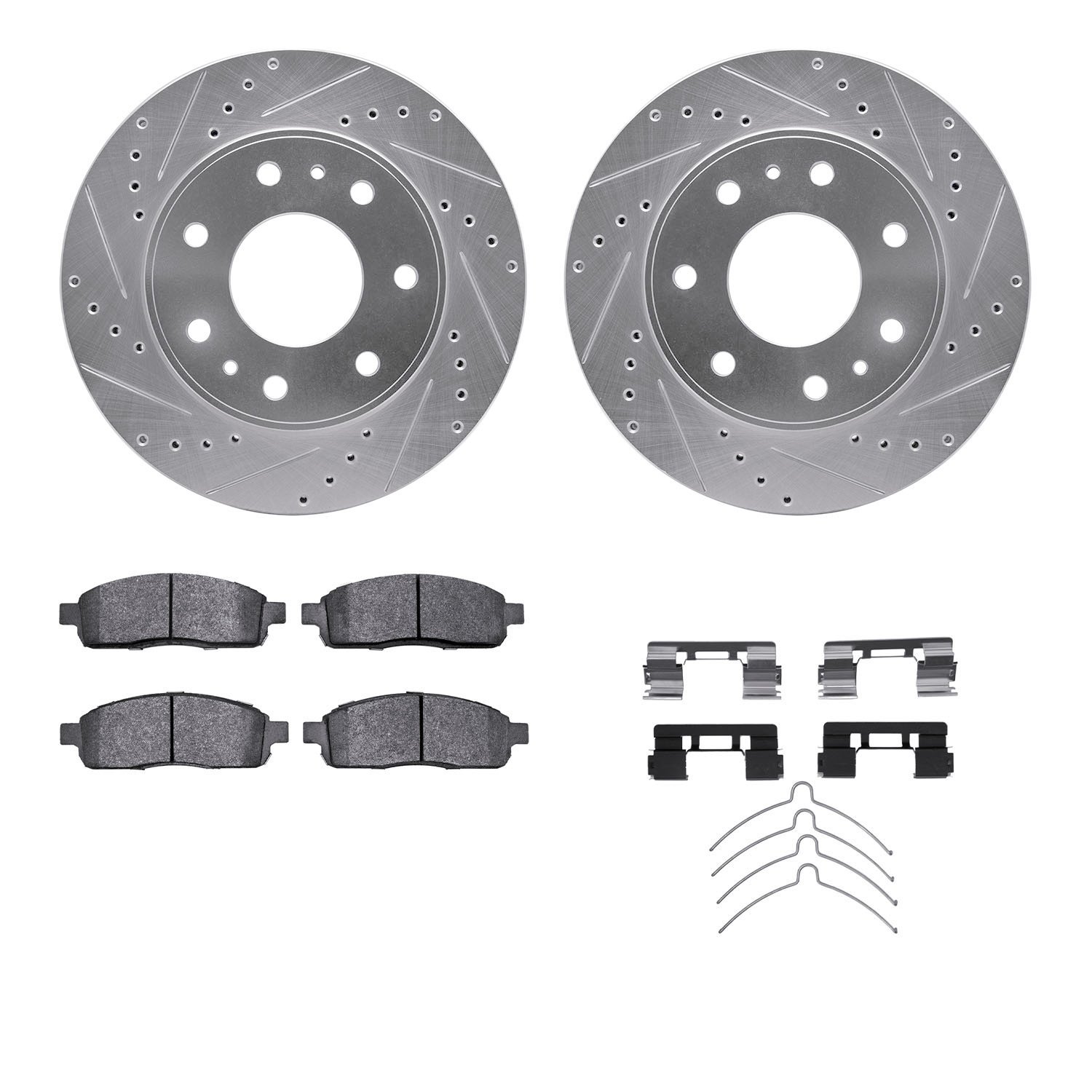 7312-54160 Drilled/Slotted Brake Rotor with 3000-Series Ceramic Brake Pads Kit & Hardware [Silver], 2009-2009 Ford/Lincoln/Mercu