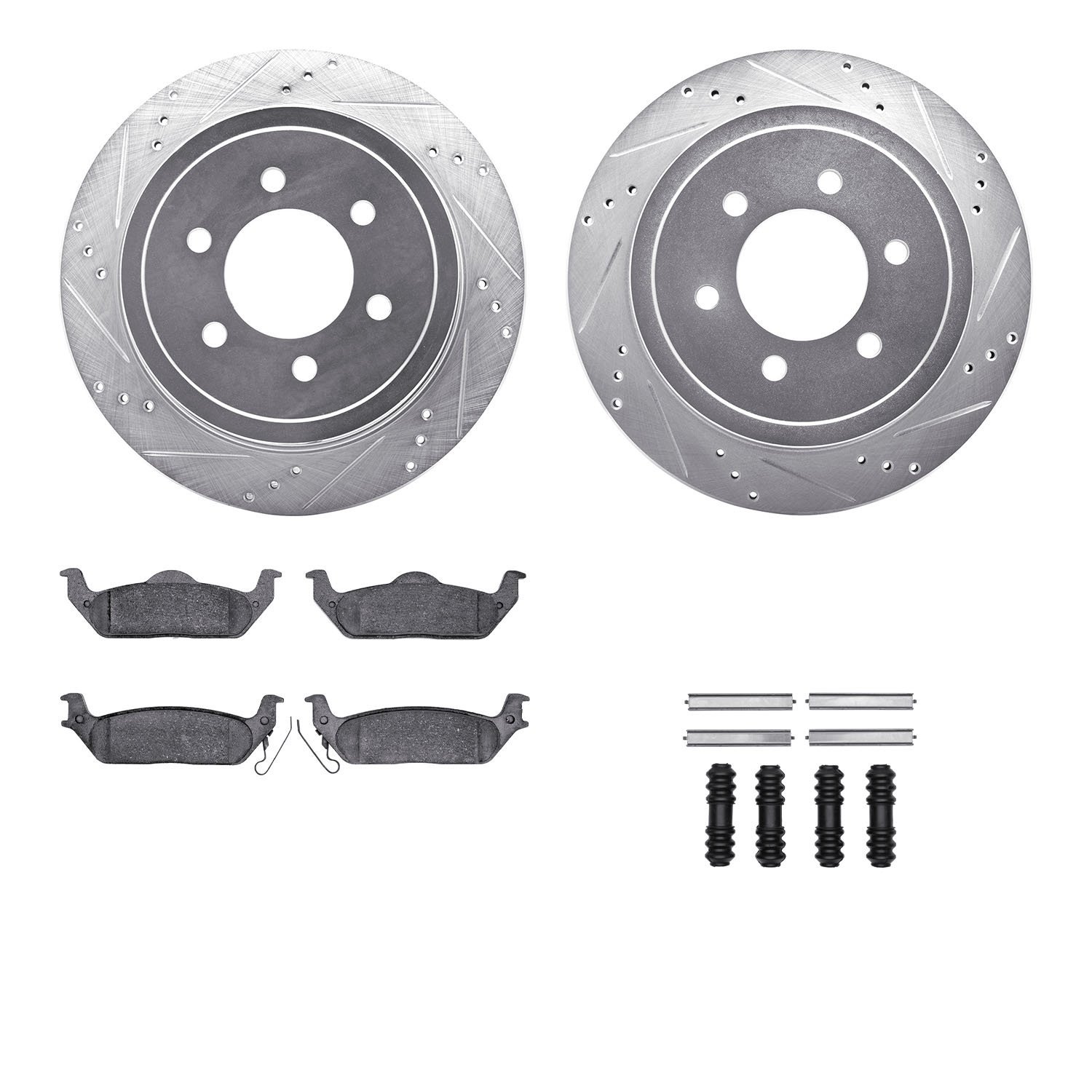 7312-54161 Drilled/Slotted Brake Rotor with 3000-Series Ceramic Brake Pads Kit & Hardware [Silver], 2004-2011 Ford/Lincoln/Mercu