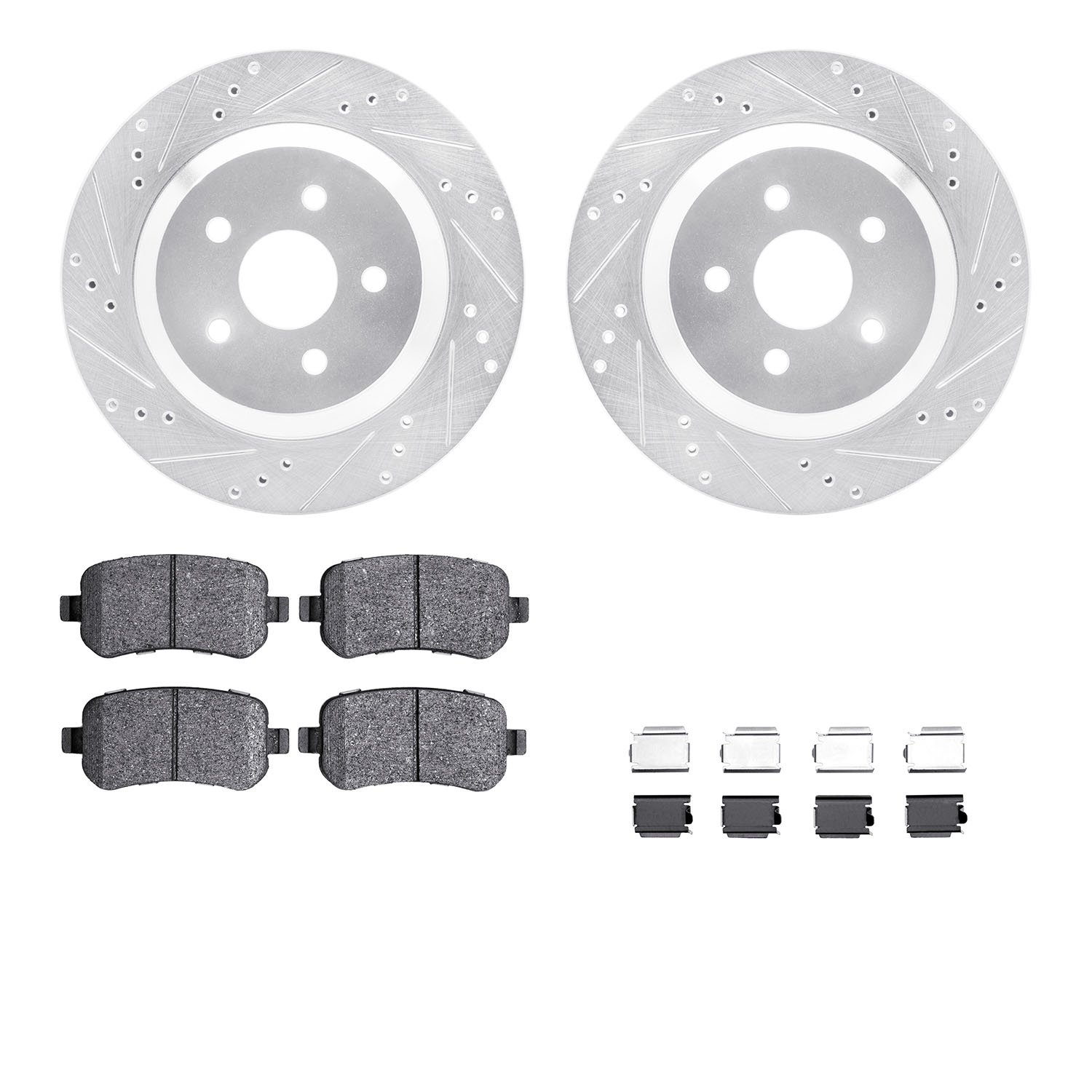 7312-54163 Drilled/Slotted Brake Rotor with 3000-Series Ceramic Brake Pads Kit & Hardware [Silver], 2004-2007 Ford/Lincoln/Mercu