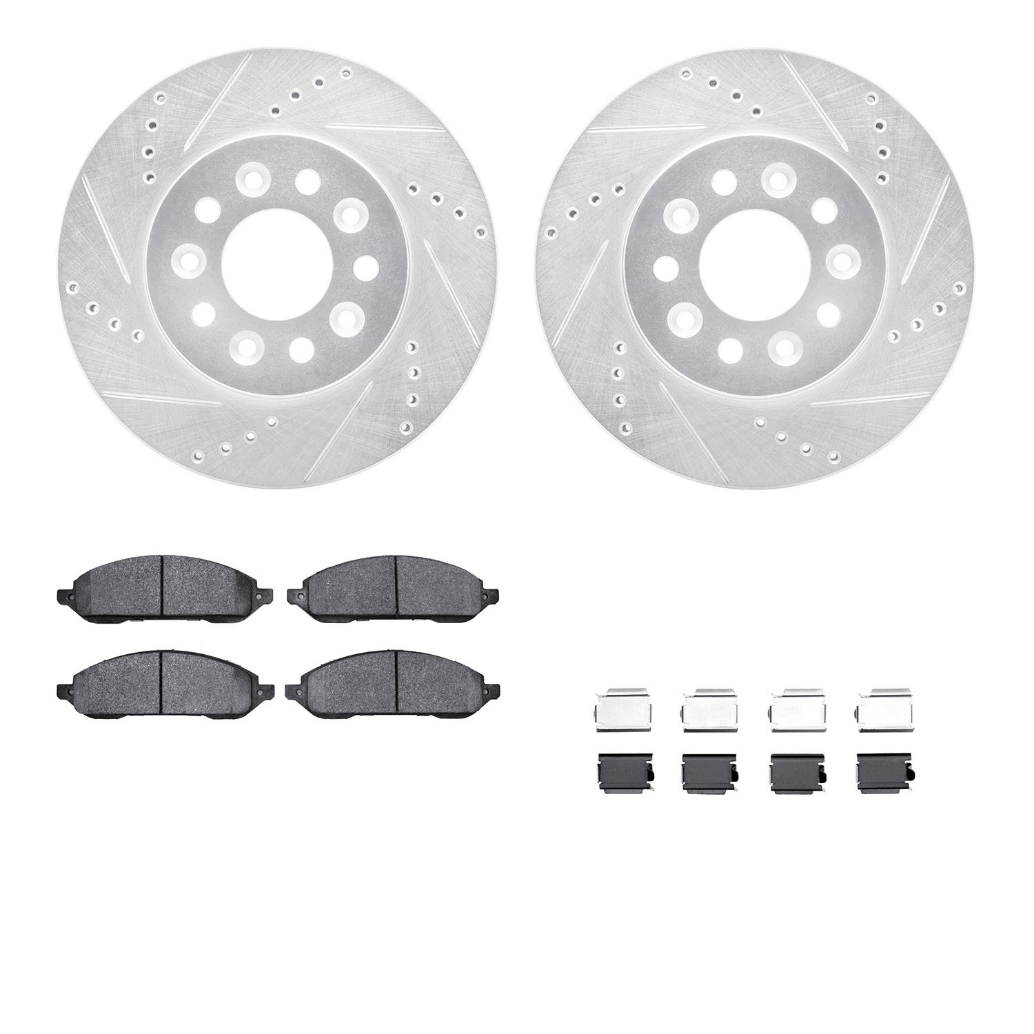 7312-54164 Drilled/Slotted Brake Rotor with 3000-Series Ceramic Brake Pads Kit & Hardware [Silver], 2004-2007 Ford/Lincoln/Mercu