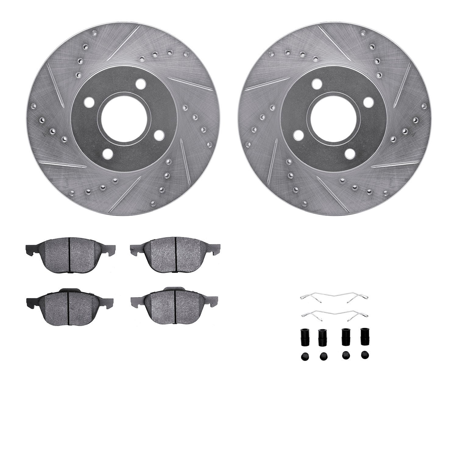 7312-54165 Drilled/Slotted Brake Rotor with 3000-Series Ceramic Brake Pads Kit & Hardware [Silver], 2005-2012 Ford/Lincoln/Mercu