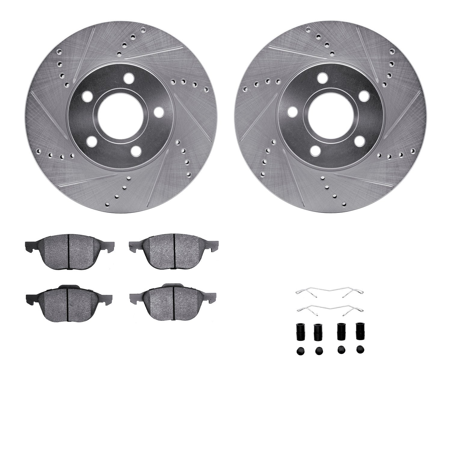 7312-54166 Drilled/Slotted Brake Rotor with 3000-Series Ceramic Brake Pads Kit & Hardware [Silver], 2012-2018 Multiple Makes/Mod