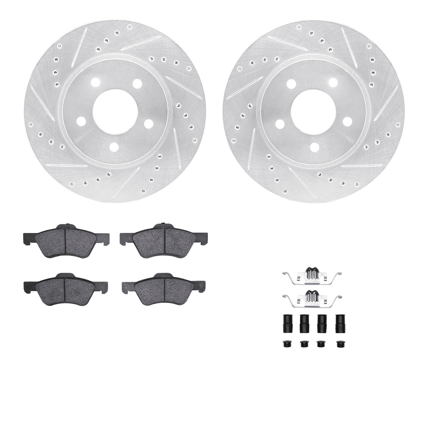 7312-54169 Drilled/Slotted Brake Rotor with 3000-Series Ceramic Brake Pads Kit & Hardware [Silver], 2005-2012 Ford/Lincoln/Mercu