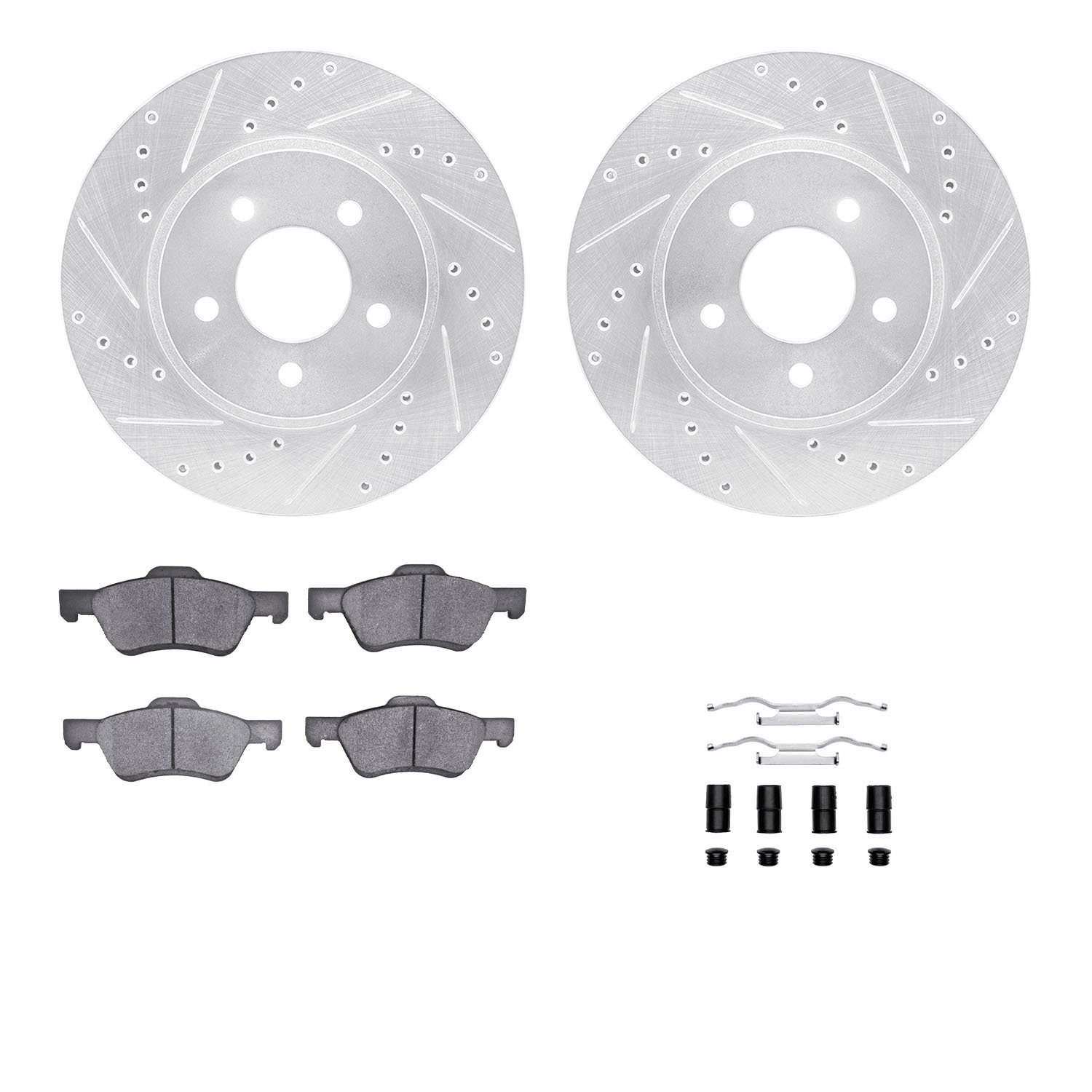 7312-54172 Drilled/Slotted Brake Rotor with 3000-Series Ceramic Brake Pads Kit & Hardware [Silver], 2009-2012 Ford/Lincoln/Mercu