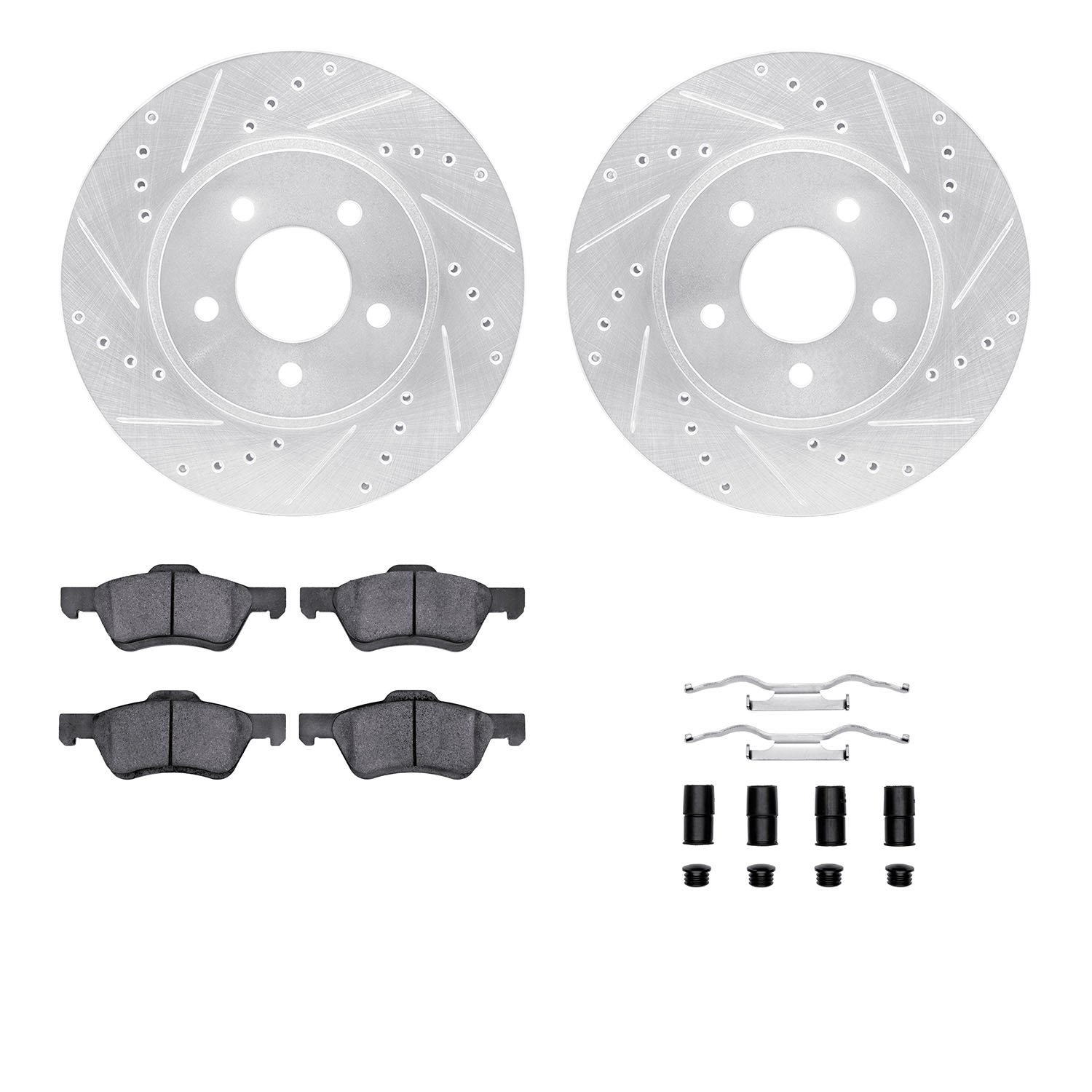 7312-54174 Drilled/Slotted Brake Rotor with 3000-Series Ceramic Brake Pads Kit & Hardware [Silver], 2009-2012 Ford/Lincoln/Mercu
