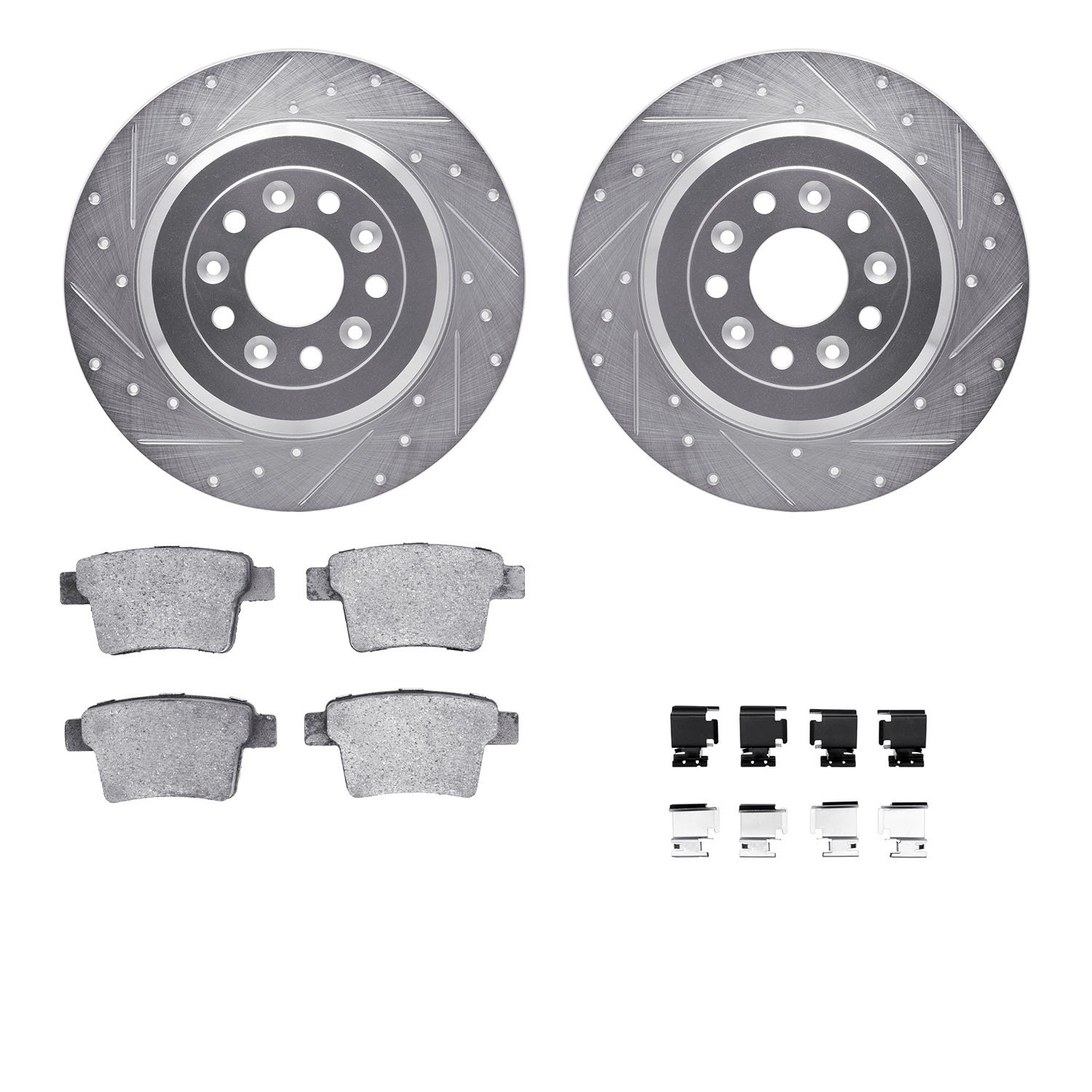 7312-54177 Drilled/Slotted Brake Rotor with 3000-Series Ceramic Brake Pads Kit & Hardware [Silver], 2005-2009 Ford/Lincoln/Mercu