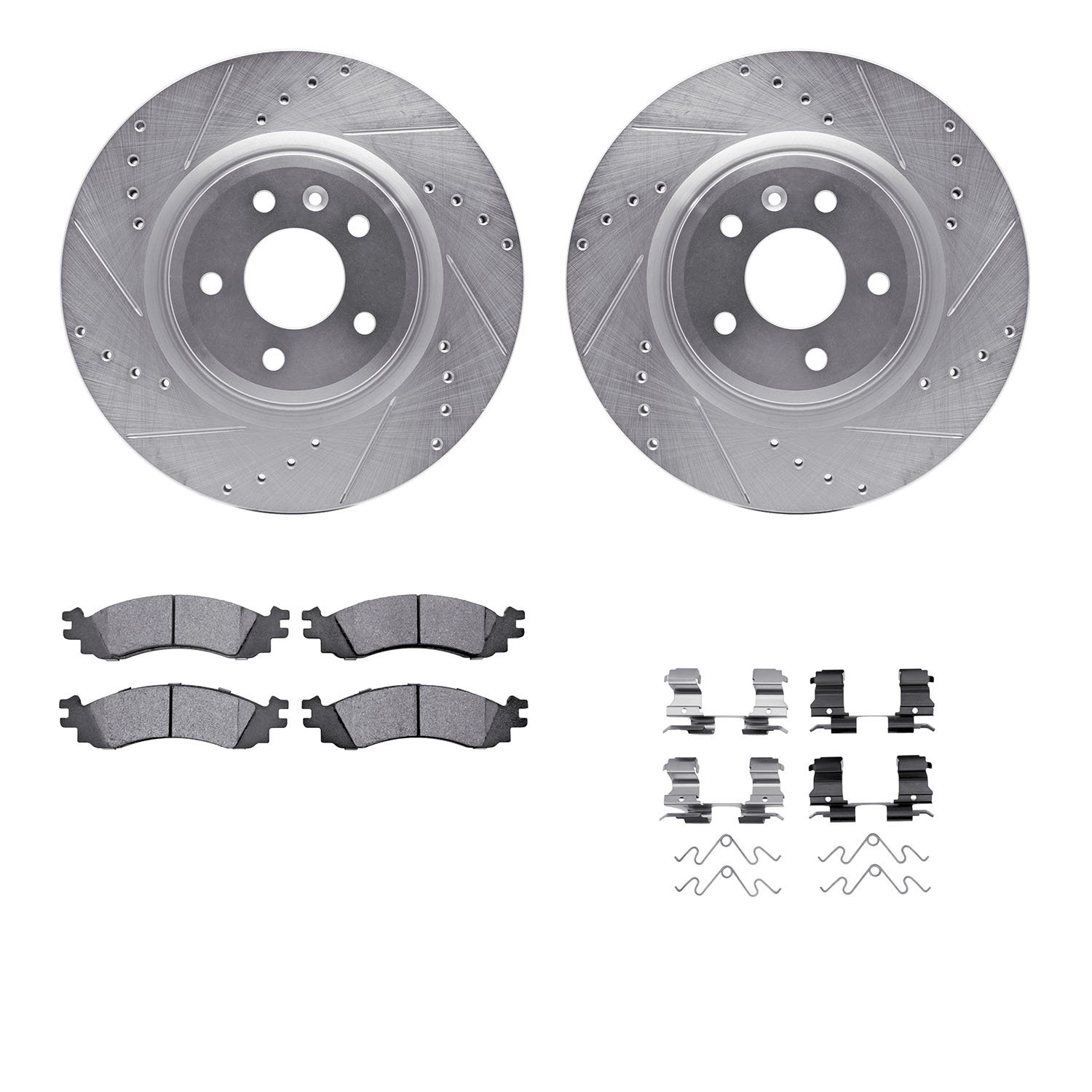 7312-54182 Drilled/Slotted Brake Rotor with 3000-Series Ceramic Brake Pads Kit & Hardware [Silver], 2010-2010 Ford/Lincoln/Mercu