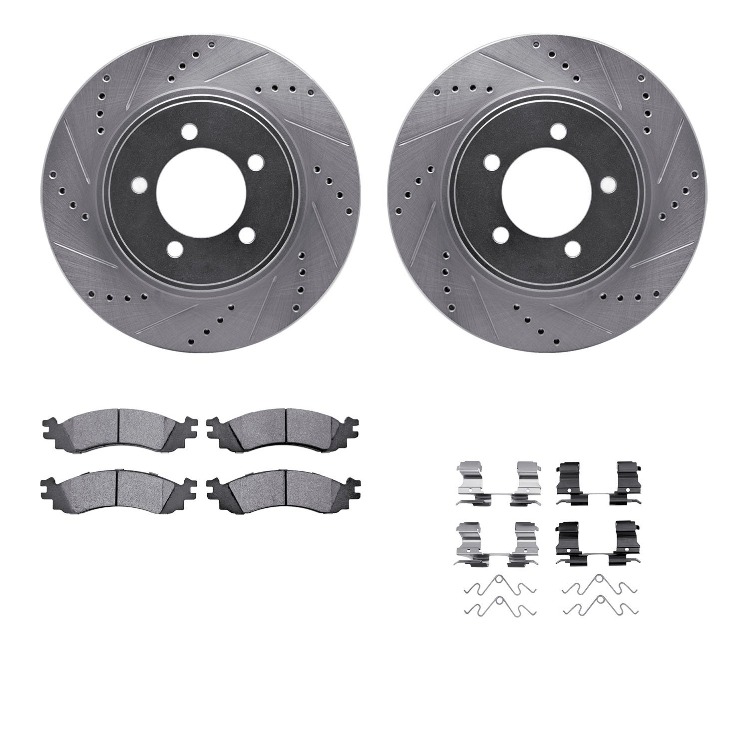 7312-54184 Drilled/Slotted Brake Rotor with 3000-Series Ceramic Brake Pads Kit & Hardware [Silver], 2006-2010 Ford/Lincoln/Mercu