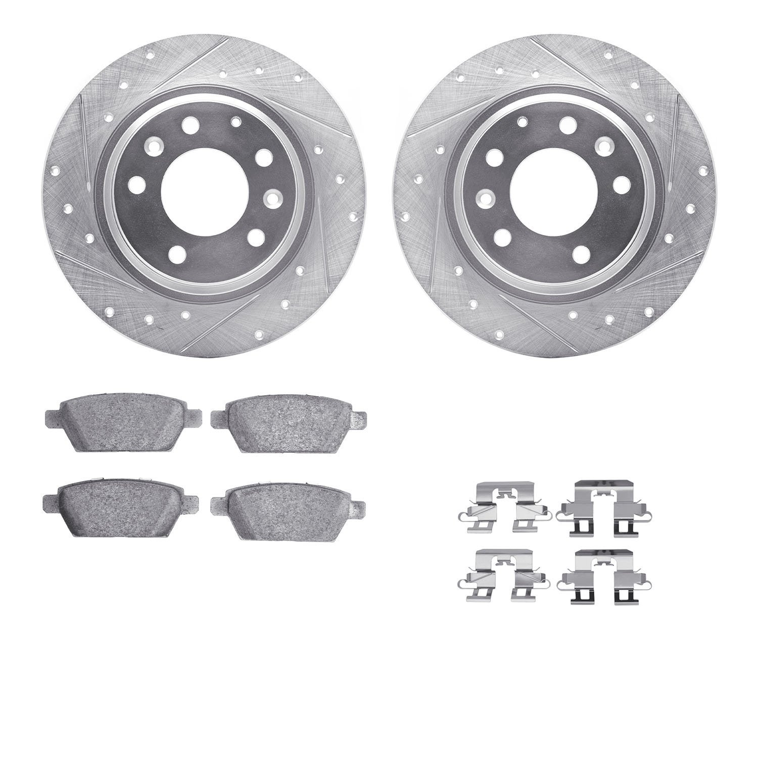 7312-54185 Drilled/Slotted Brake Rotor with 3000-Series Ceramic Brake Pads Kit & Hardware [Silver], 2006-2013 Ford/Lincoln/Mercu