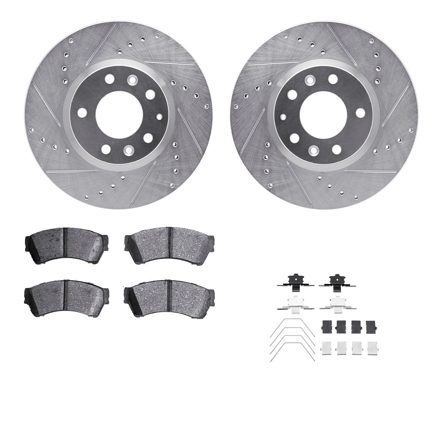 7312-54186 Drilled/Slotted Brake Rotor with 3000-Series Ceramic Brake Pads Kit & Hardware [Silver], 2006-2013 Ford/Lincoln/Mercu