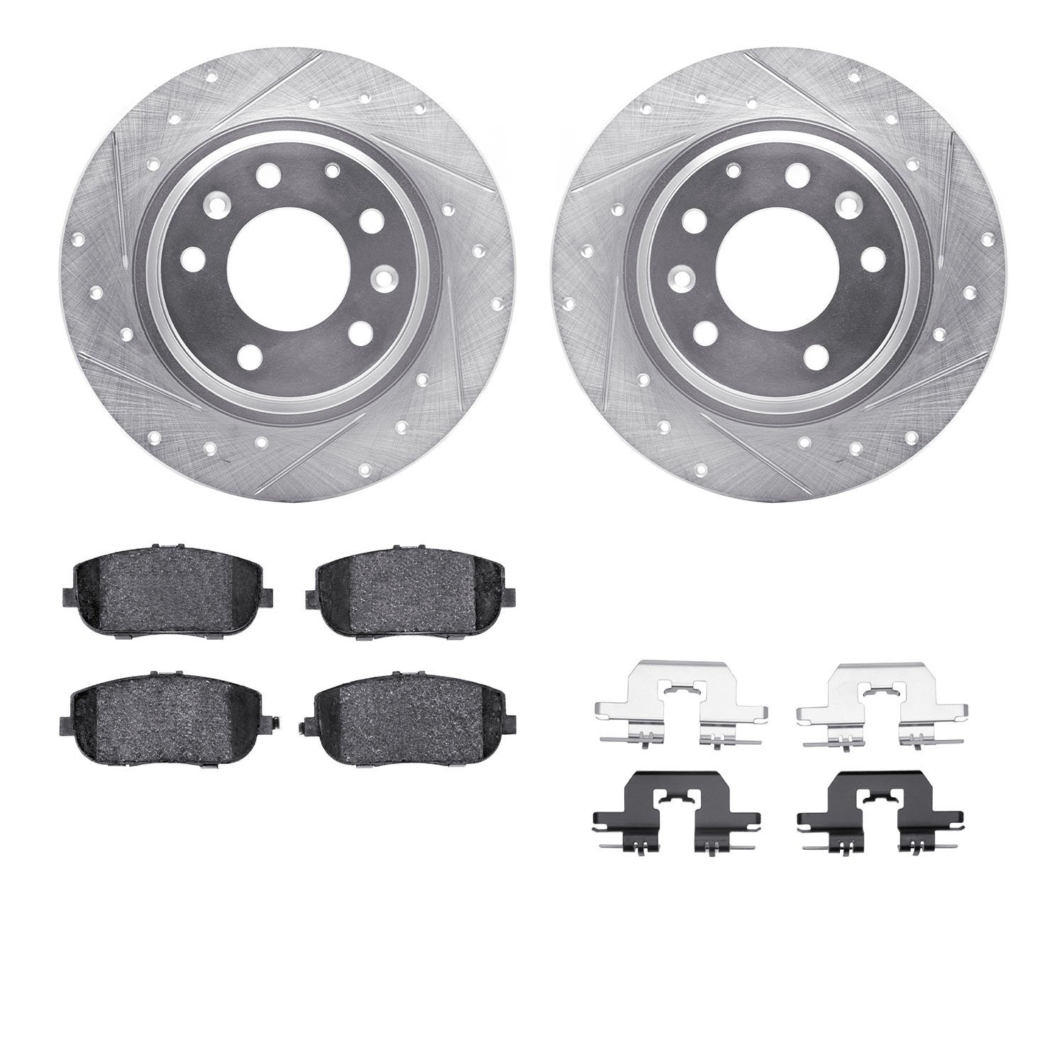 7312-54187 Drilled/Slotted Brake Rotor with 3000-Series Ceramic Brake Pads Kit & Hardware [Silver], 2006-2015 Ford/Lincoln/Mercu