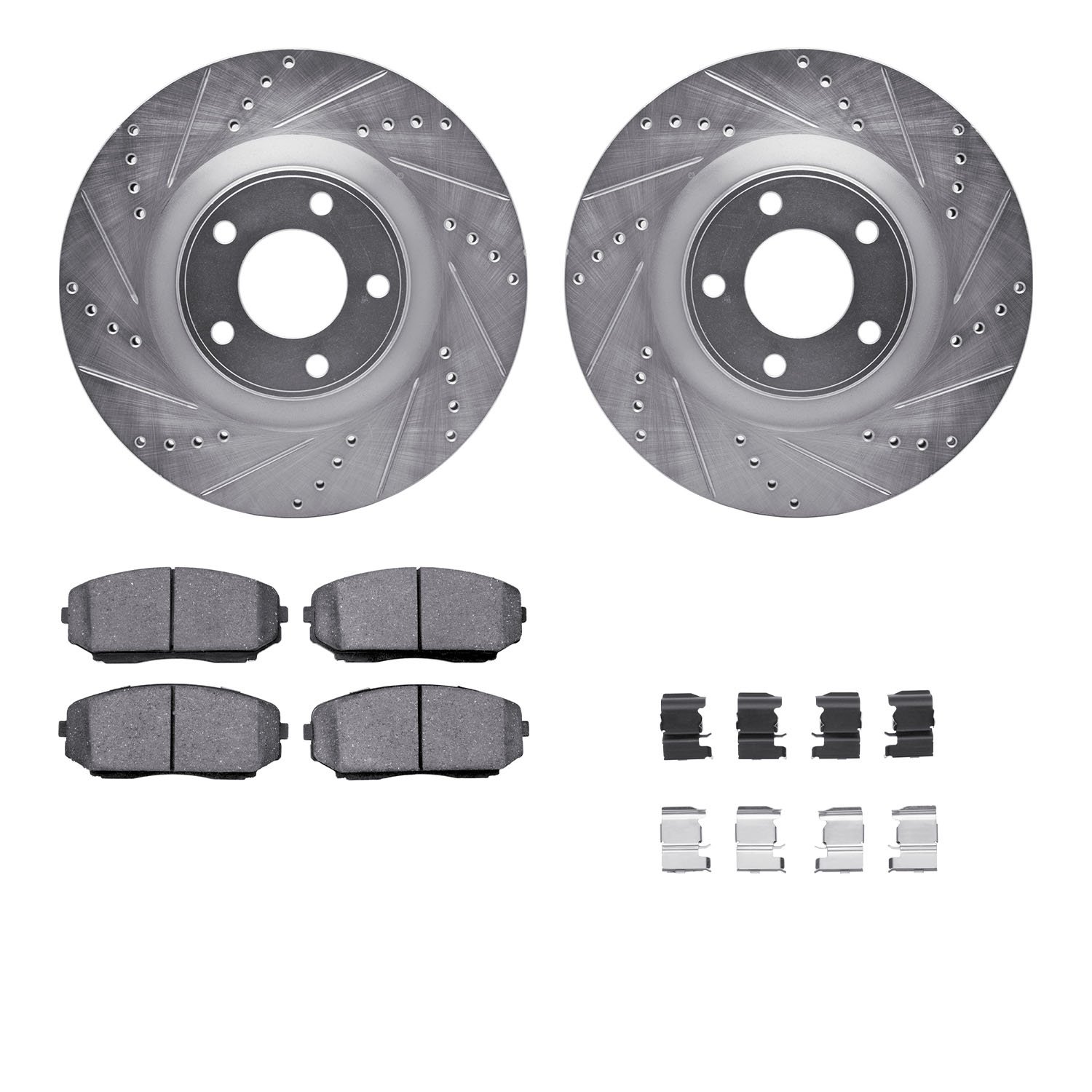 7312-54188 Drilled/Slotted Brake Rotor with 3000-Series Ceramic Brake Pads Kit & Hardware [Silver], 2007-2015 Ford/Lincoln/Mercu