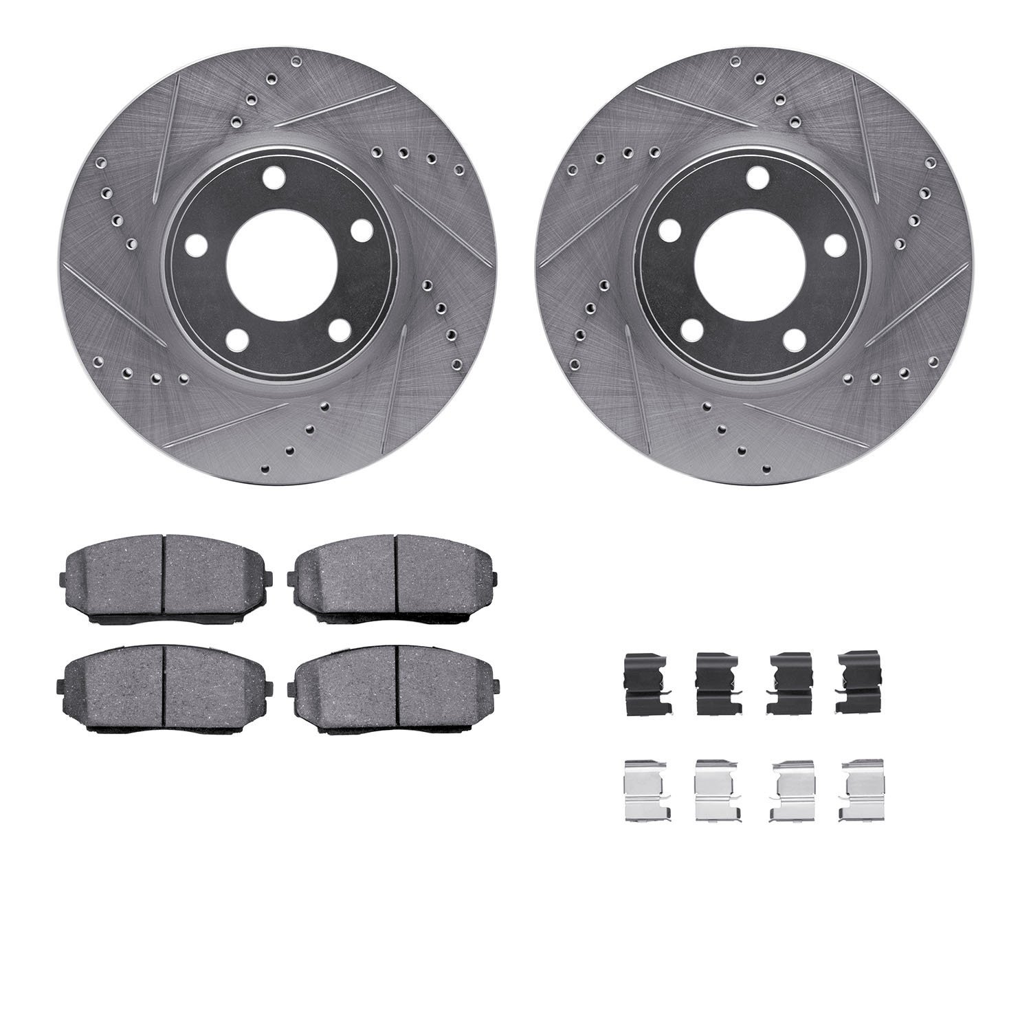 7312-54189 Drilled/Slotted Brake Rotor with 3000-Series Ceramic Brake Pads Kit & Hardware [Silver], 2007-2008 Ford/Lincoln/Mercu