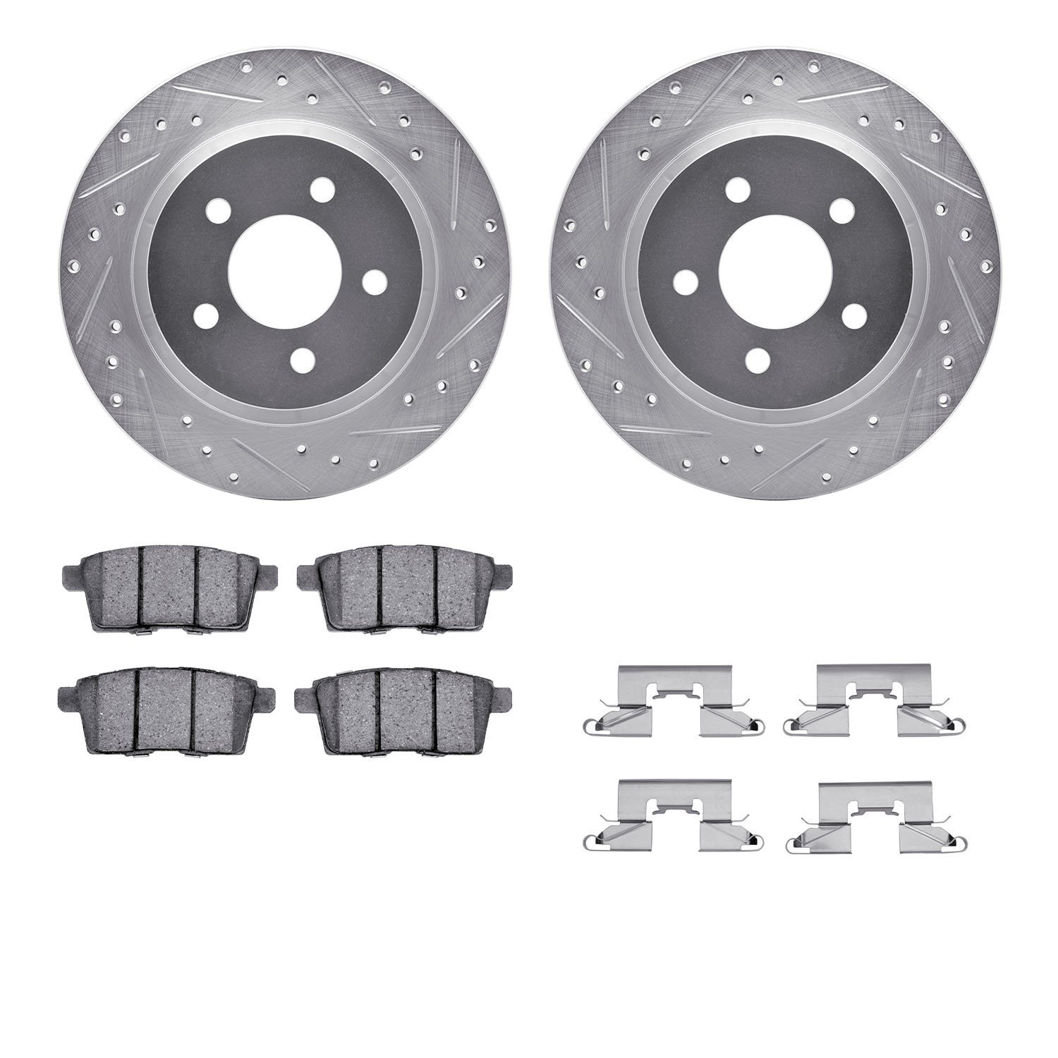 7312-54190 Drilled/Slotted Brake Rotor with 3000-Series Ceramic Brake Pads Kit & Hardware [Silver], 2007-2010 Ford/Lincoln/Mercu