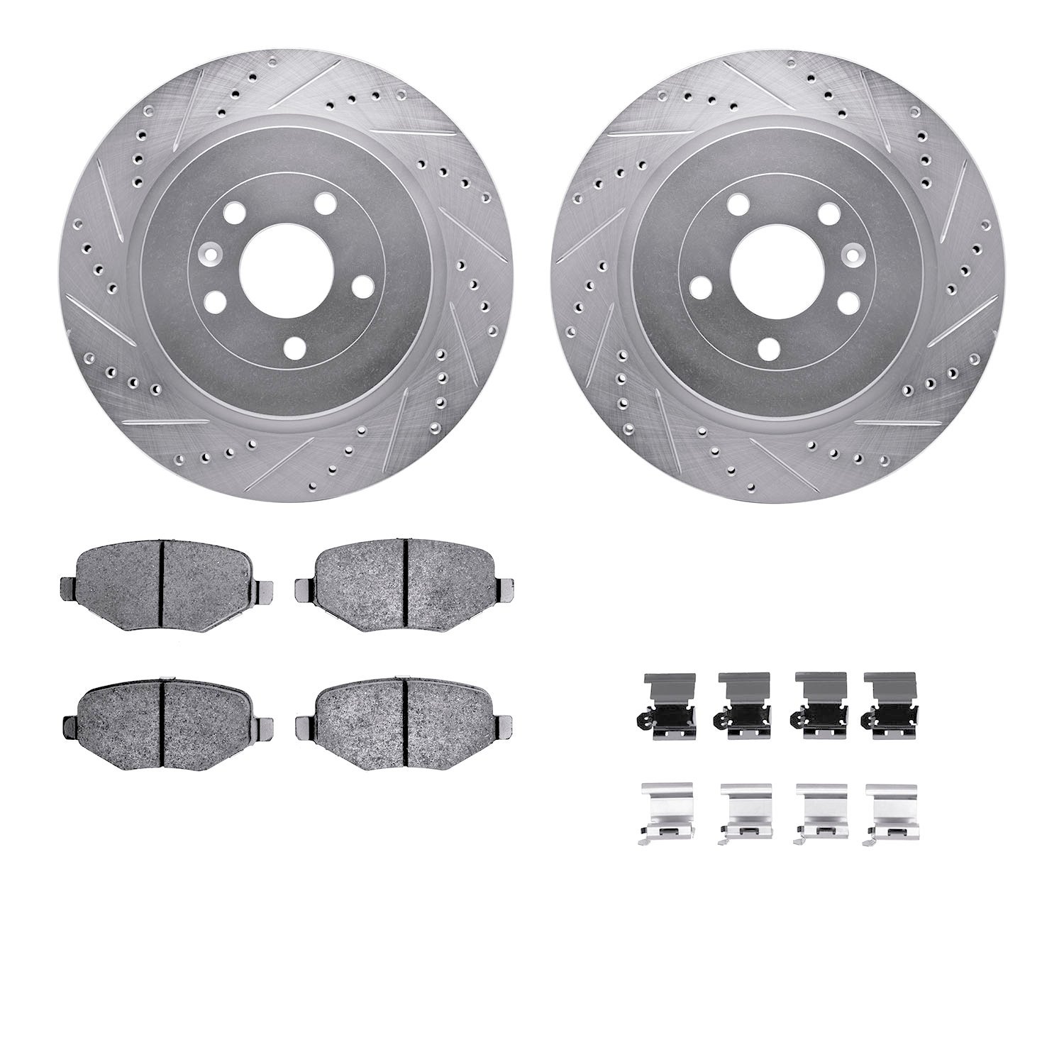 7312-54194 Drilled/Slotted Brake Rotor with 3000-Series Ceramic Brake Pads Kit & Hardware [Silver], 2013-2016 Ford/Lincoln/Mercu