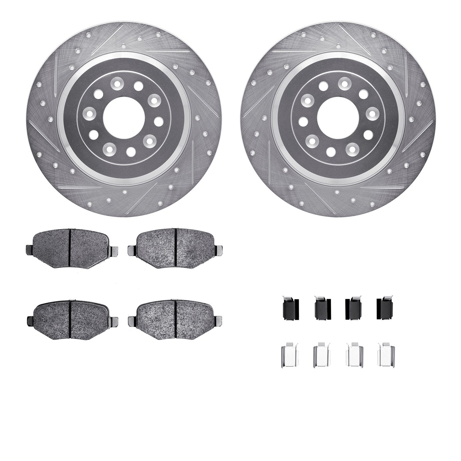 7312-54195 Drilled/Slotted Brake Rotor with 3000-Series Ceramic Brake Pads Kit & Hardware [Silver], 2009-2019 Ford/Lincoln/Mercu