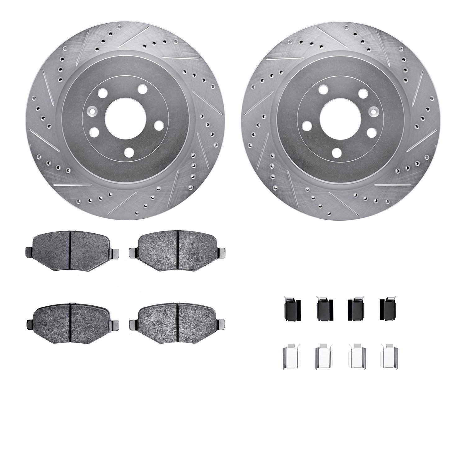 7312-54196 Drilled/Slotted Brake Rotor with 3000-Series Ceramic Brake Pads Kit & Hardware [Silver], 2017-2019 Ford/Lincoln/Mercu