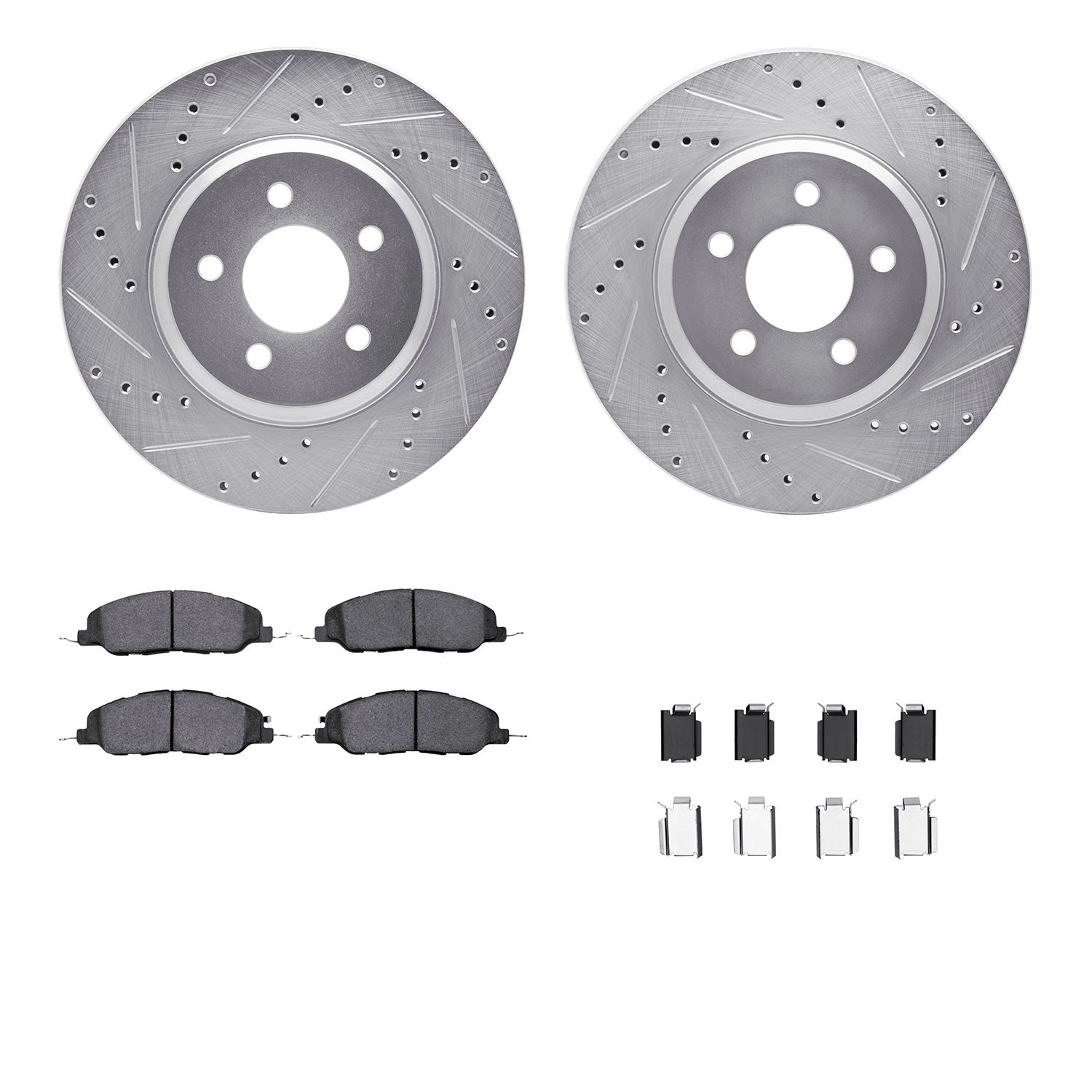 7312-54199 Drilled/Slotted Brake Rotor with 3000-Series Ceramic Brake Pads Kit & Hardware [Silver], 2005-2014 Ford/Lincoln/Mercu