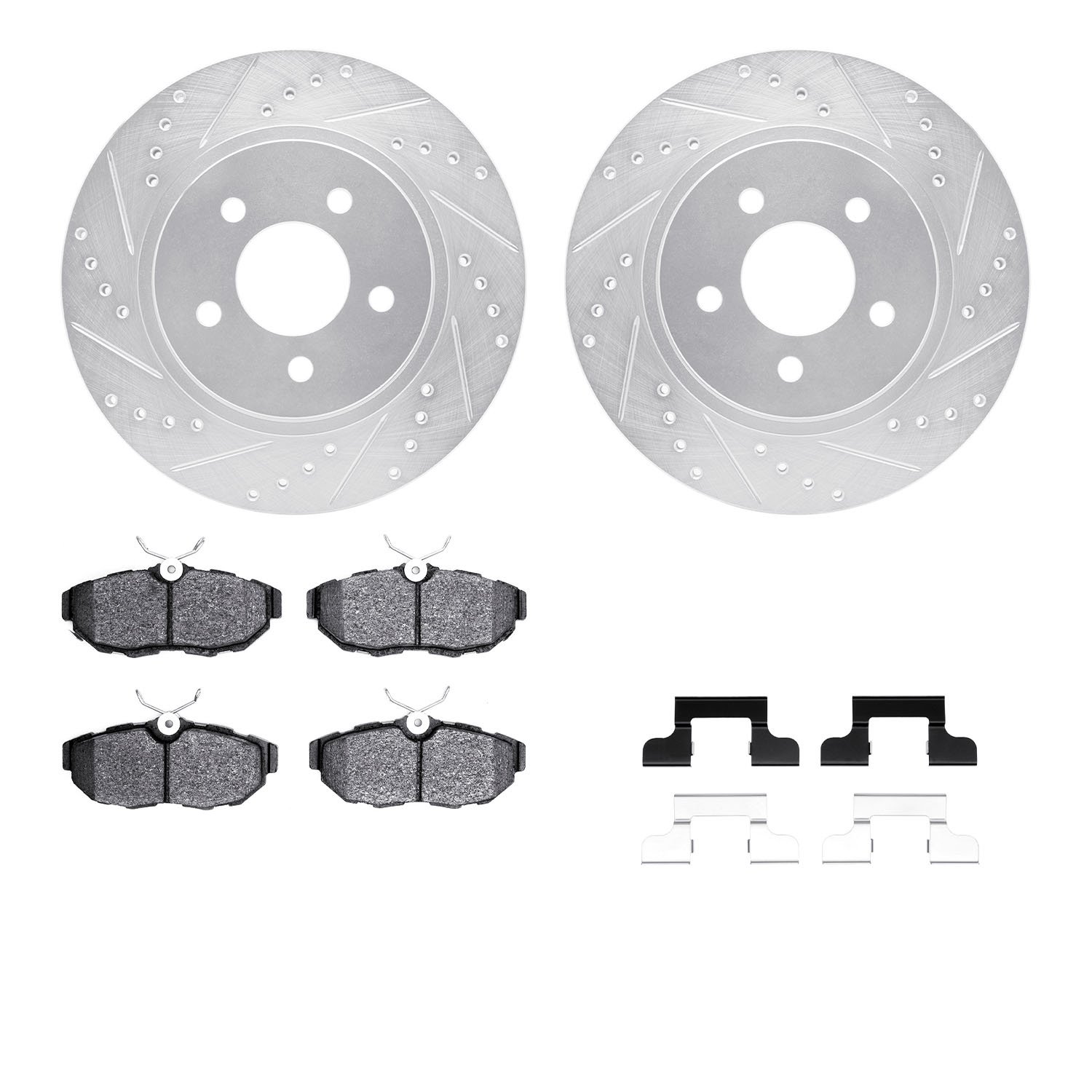 7312-54201 Drilled/Slotted Brake Rotor with 3000-Series Ceramic Brake Pads Kit & Hardware [Silver], 2005-2014 Ford/Lincoln/Mercu