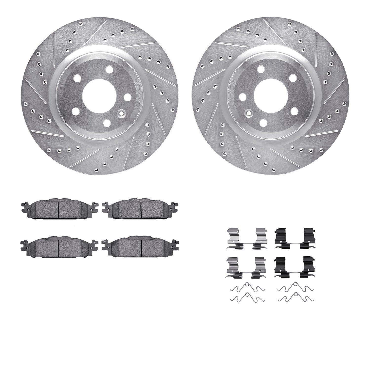 7312-54204 Drilled/Slotted Brake Rotor with 3000-Series Ceramic Brake Pads Kit & Hardware [Silver], 2011-2019 Ford/Lincoln/Mercu