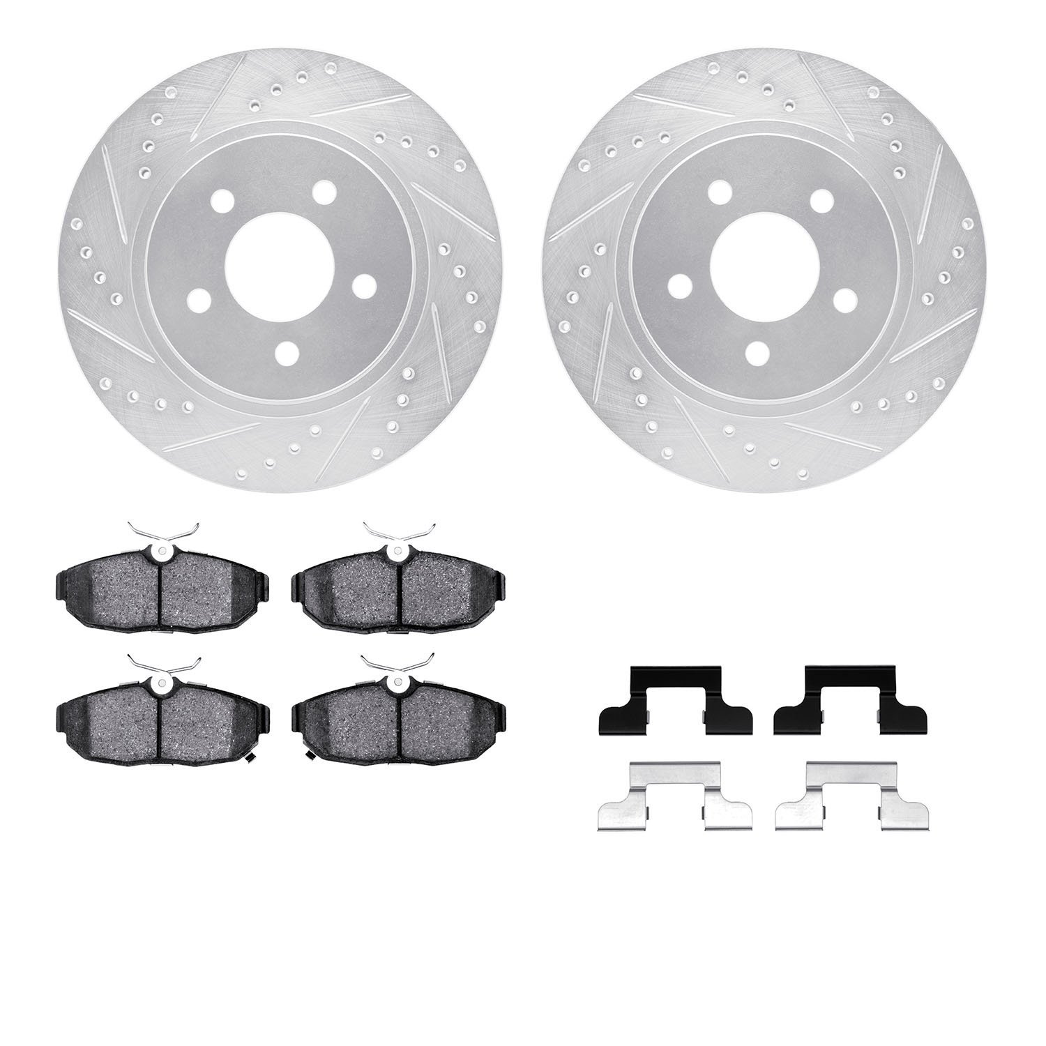 7312-54205 Drilled/Slotted Brake Rotor with 3000-Series Ceramic Brake Pads Kit & Hardware [Silver], 2012-2014 Ford/Lincoln/Mercu