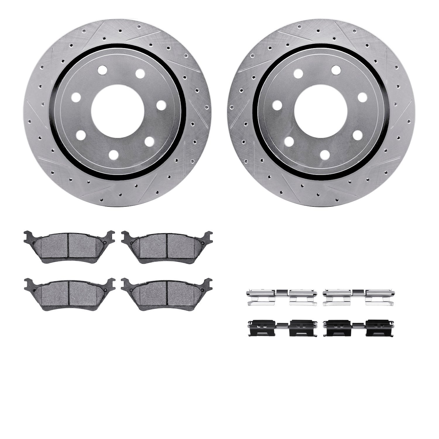 7312-54207 Drilled/Slotted Brake Rotor with 3000-Series Ceramic Brake Pads Kit & Hardware [Silver], 2012-2014 Ford/Lincoln/Mercu
