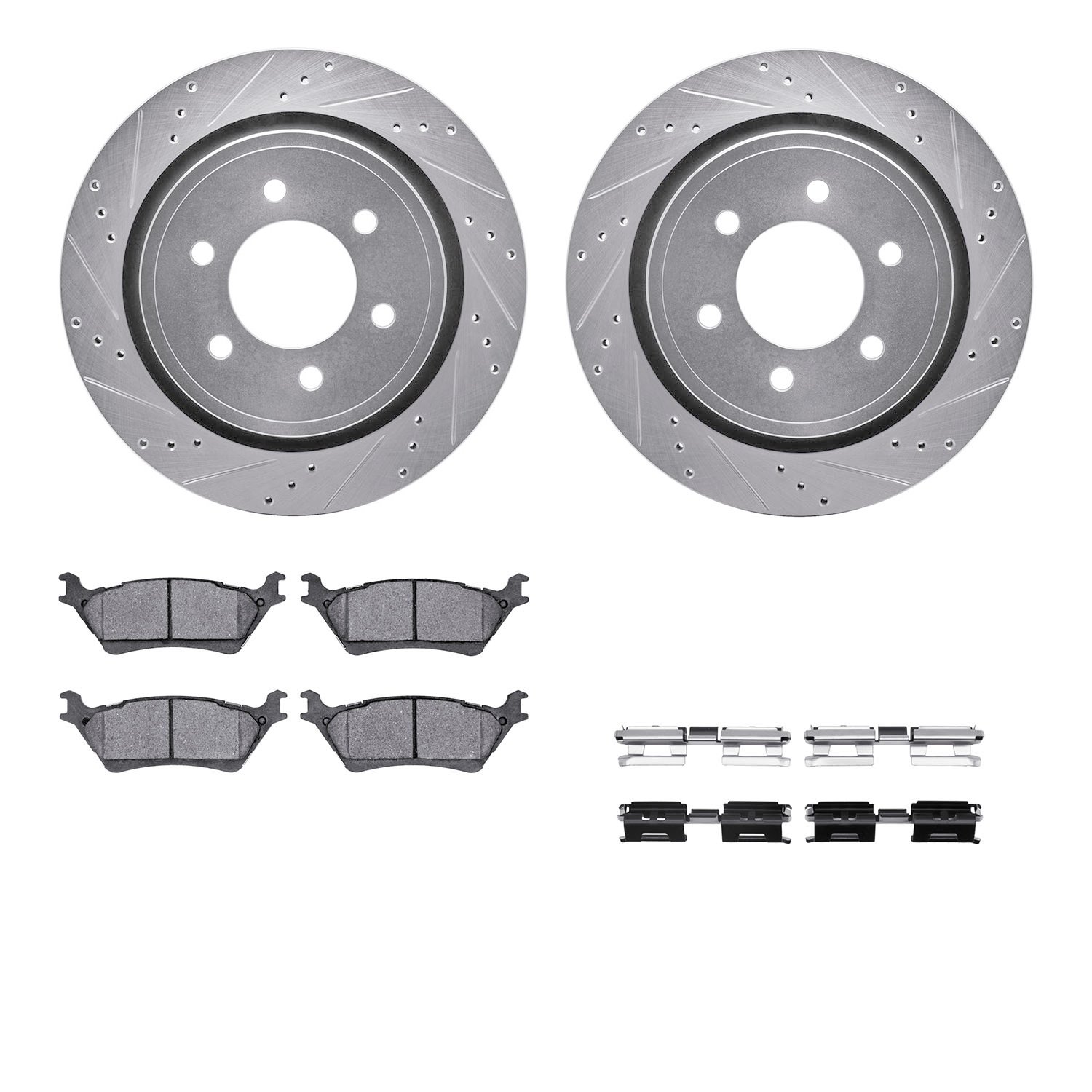 7312-54208 Drilled/Slotted Brake Rotor with 3000-Series Ceramic Brake Pads Kit & Hardware [Silver], 2012-2020 Ford/Lincoln/Mercu