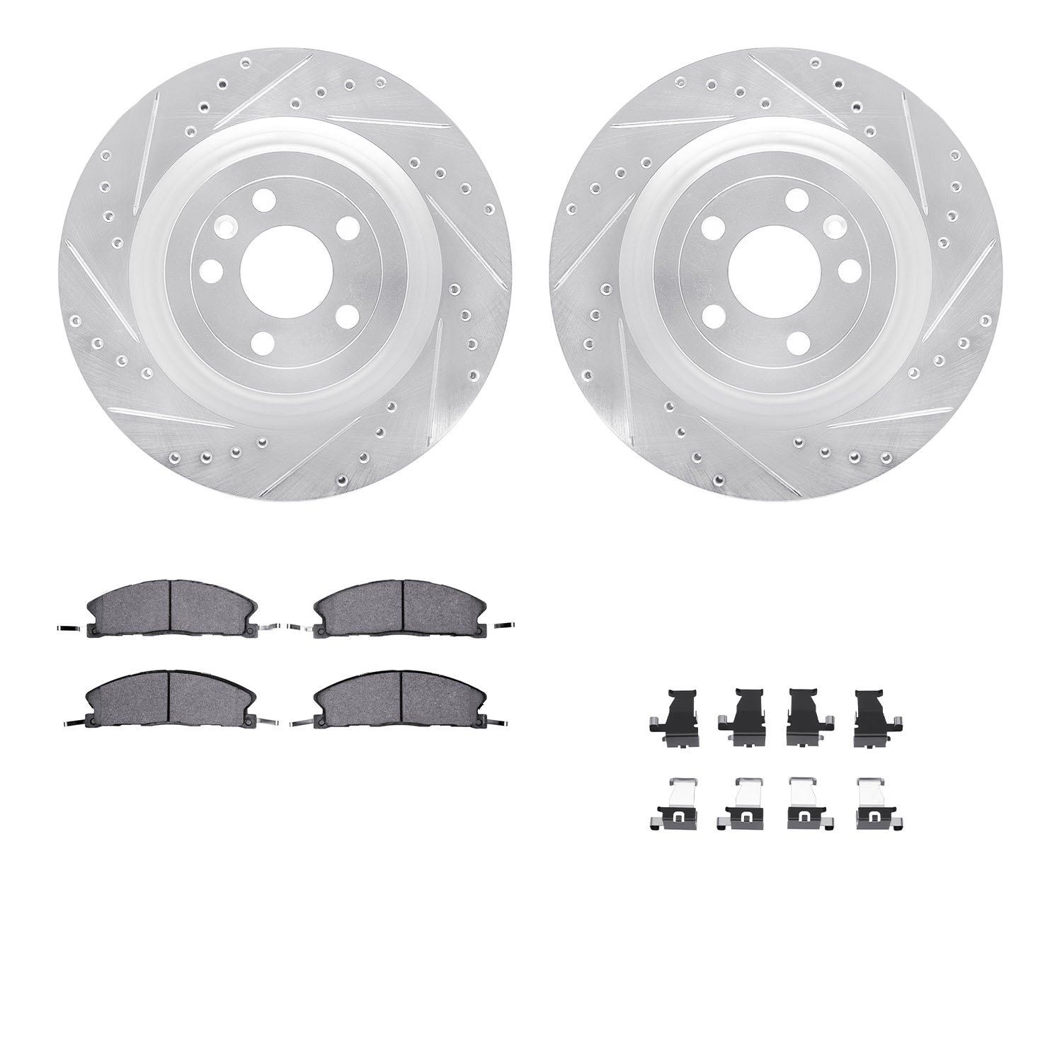 7312-54214 Drilled/Slotted Brake Rotor with 3000-Series Ceramic Brake Pads Kit & Hardware [Silver], 2013-2019 Ford/Lincoln/Mercu