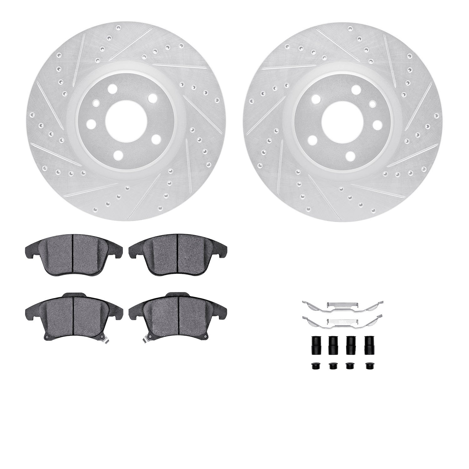 7312-54216 Drilled/Slotted Brake Rotor with 3000-Series Ceramic Brake Pads Kit & Hardware [Silver], 2013-2020 Ford/Lincoln/Mercu