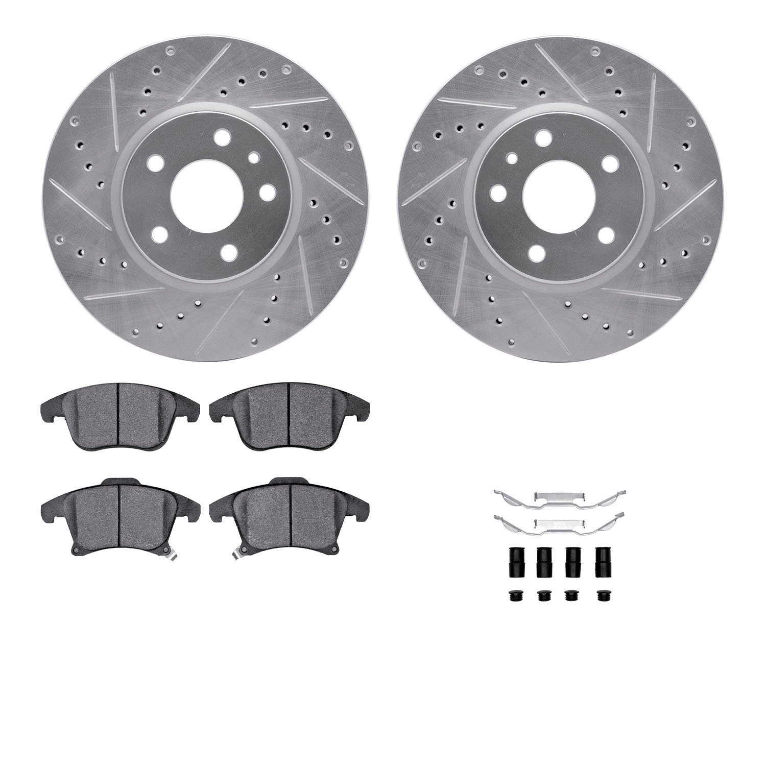 7312-54217 Drilled/Slotted Brake Rotor with 3000-Series Ceramic Brake Pads Kit & Hardware [Silver], 2013-2020 Ford/Lincoln/Mercu