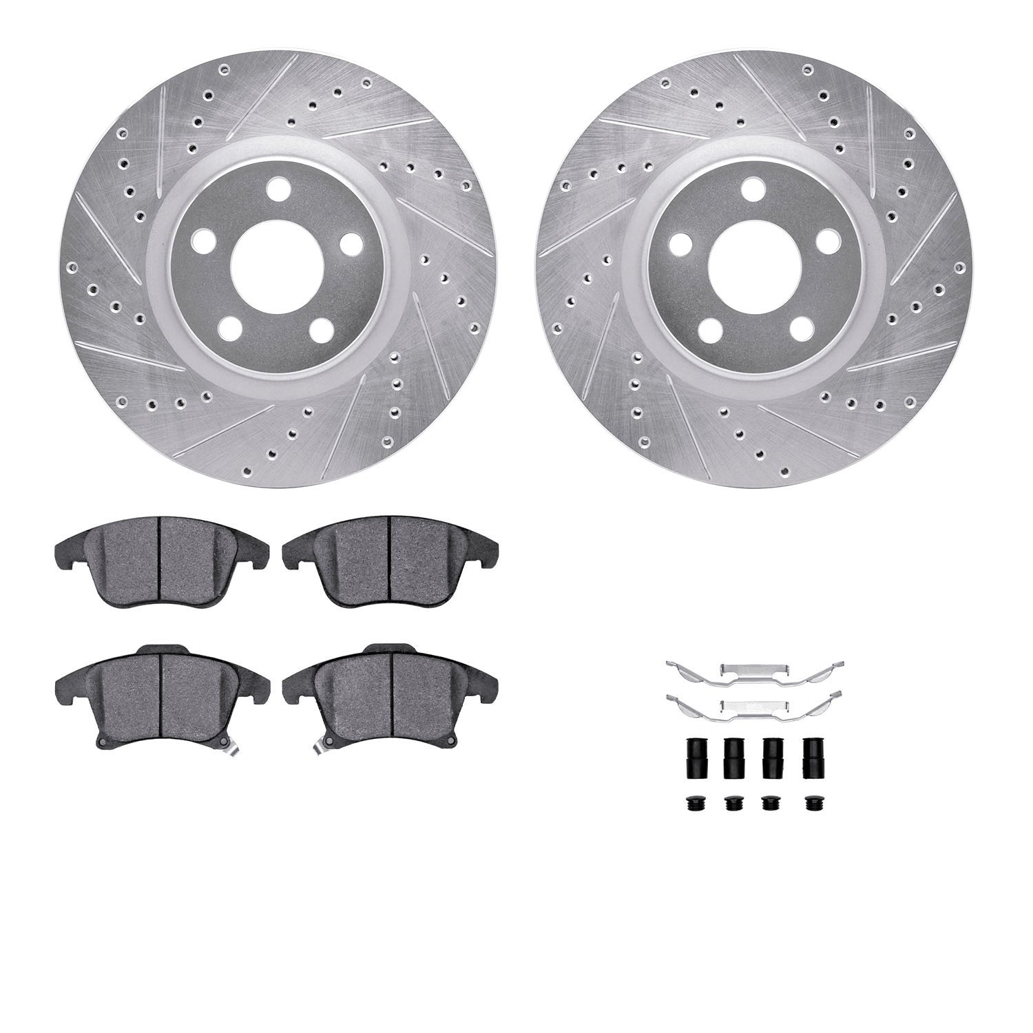 7312-54218 Drilled/Slotted Brake Rotor with 3000-Series Ceramic Brake Pads Kit & Hardware [Silver], 2017-2020 Ford/Lincoln/Mercu
