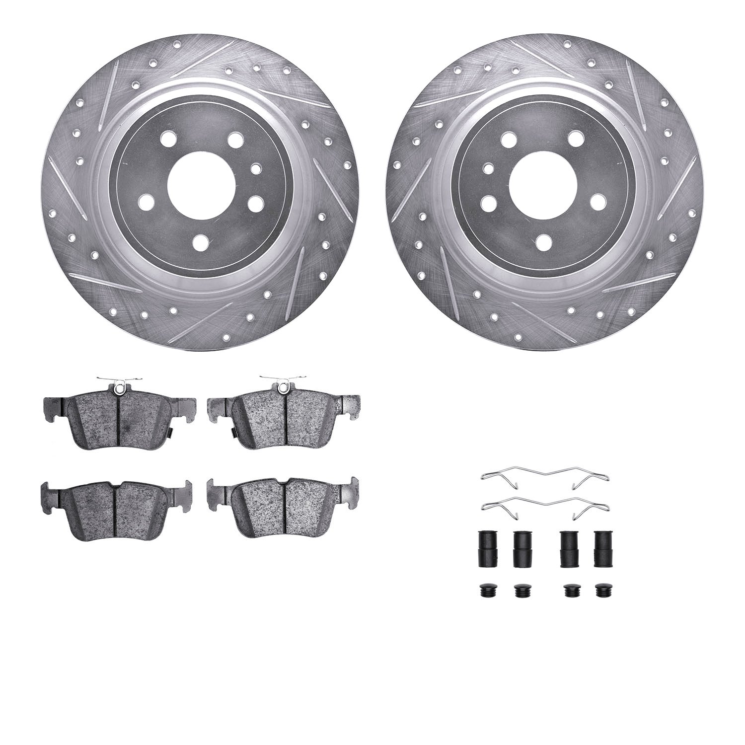 7312-54220 Drilled/Slotted Brake Rotor with 3000-Series Ceramic Brake Pads Kit & Hardware [Silver], 2013-2020 Ford/Lincoln/Mercu