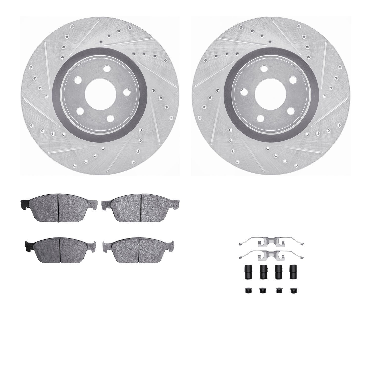 7312-54226 Drilled/Slotted Brake Rotor with 3000-Series Ceramic Brake Pads Kit & Hardware [Silver], 2014-2019 Ford/Lincoln/Mercu